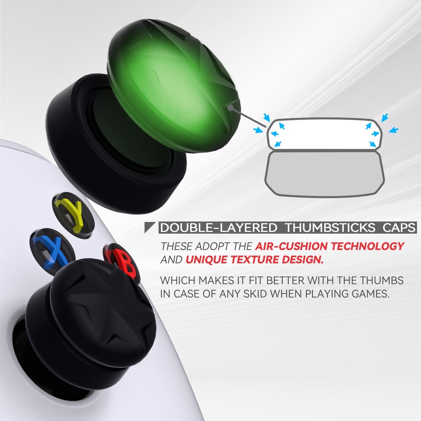 PlayVital 3 Height Razor Thumbs Cushion Caps Thumb Grips for ps5, for ps4, Thumbstick Grip Cover for Xbox Core Wireless Controller, Thumb Grip Caps for Xbox One, Elite Series 2, for Switch Pro - Black - PJM3057 PlayVital