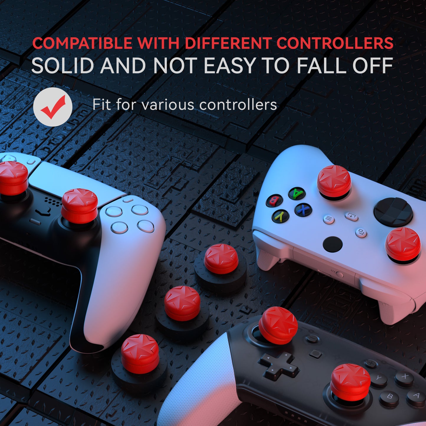 PlayVital 3 Height Razor Thumbs Cushion Caps Thumb Grips for ps5, for ps4, Thumbstick Grip Cover for Xbox Core Wireless Controller, Thumb Grip Caps for Xbox One, Elite Series 2, for Switch Pro - Passion Red - PJM3061 PlayVital