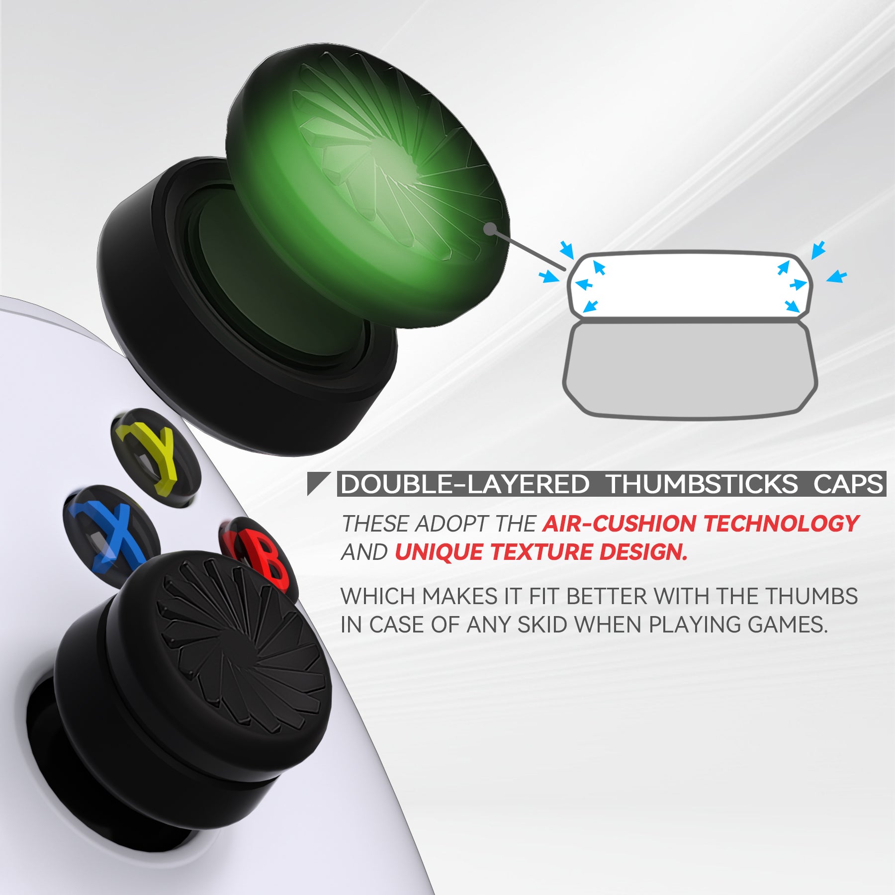 PlayVital 3 Height Turbine Thumbs Cushion Caps Thumb Grips for ps5, for ps4, Thumbstick Grip Cover for Xbox Core Wireless Controller, Thumb Grips for Xbox One, Elite Series 2, for Switch Pro - Black - PJM3052 PlayVital