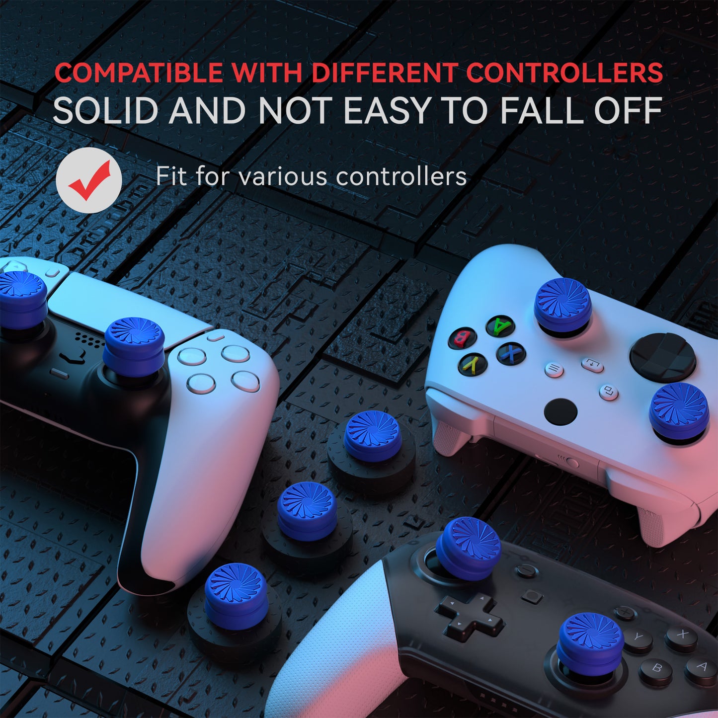 PlayVital 3 Height Turbine Thumbs Cushion Caps Thumb Grips for ps5, for ps4, Thumbstick Grip Cover for Xbox Core Wireless Controller, Thumb Grips for Xbox One, Elite Series 2, for Switch Pro - Blue - PJM3055 PlayVital