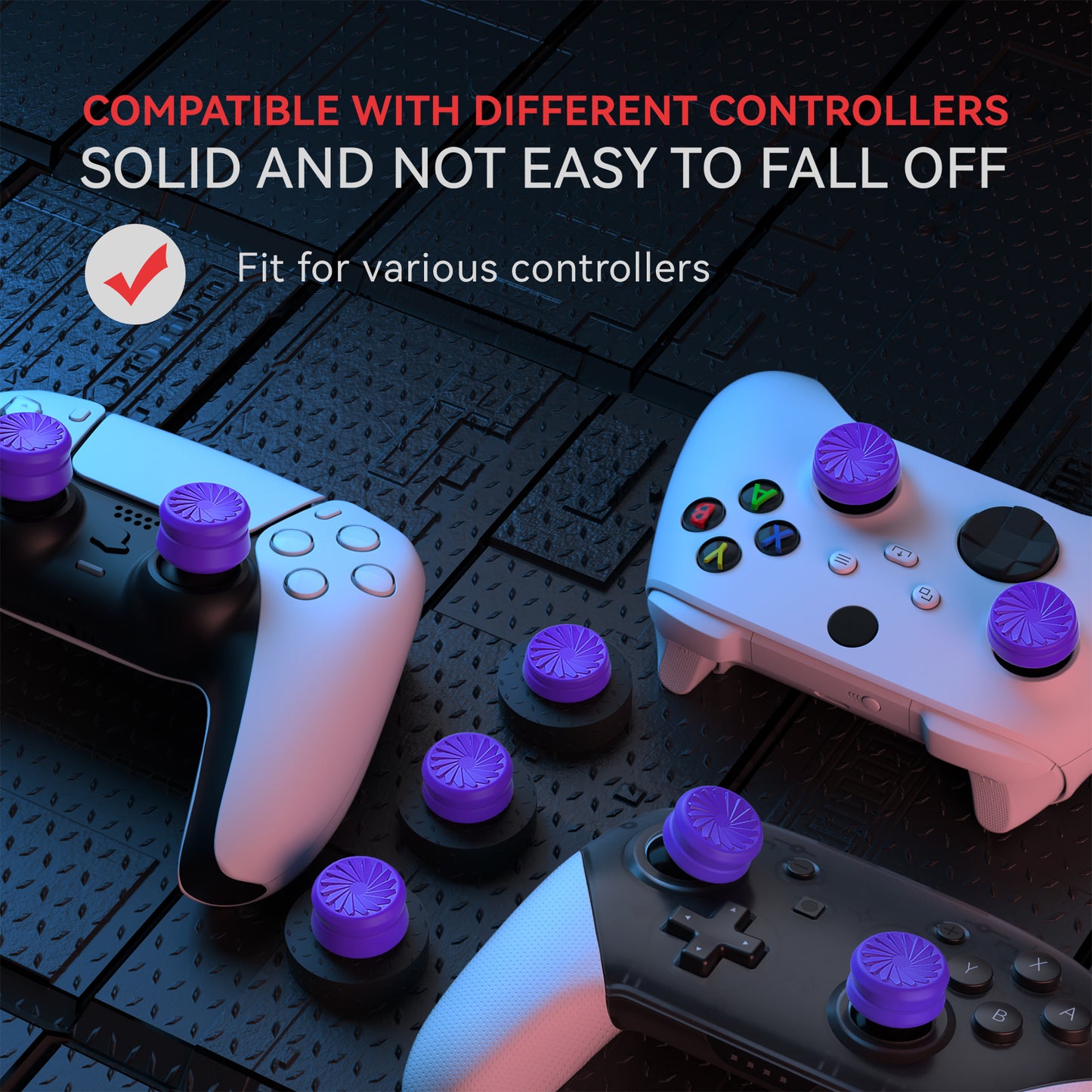 PlayVital 3 Height Turbine Thumbs Cushion Caps Thumb Grips for ps5, for ps4, Thumbstick Grip Cover for Xbox Core Wireless Controller, Thumb Grips for Xbox One, Elite Series 2, for Switch Pro - Purple - PJM3054 PlayVital