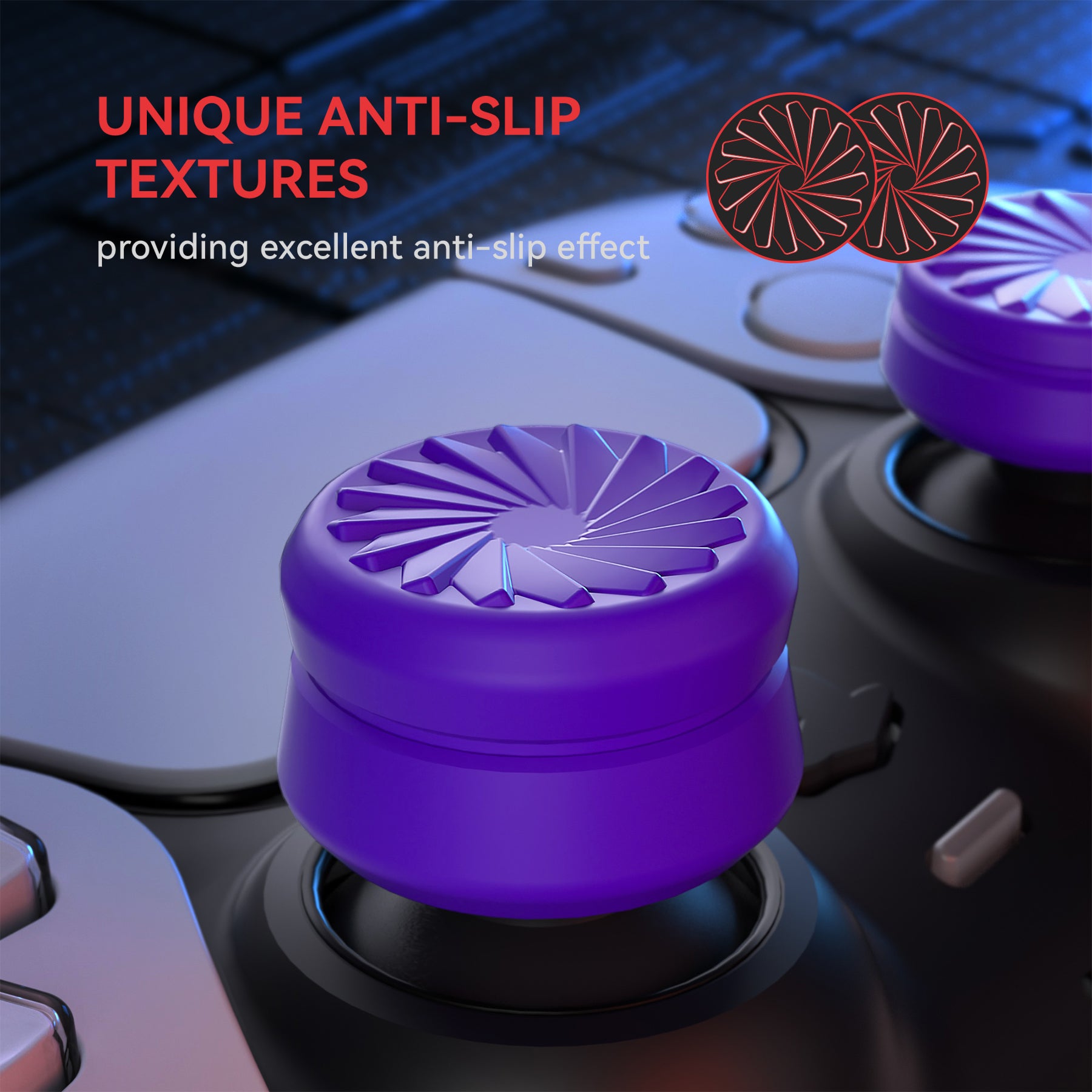 PlayVital 3 Height Turbine Thumbs Cushion Caps Thumb Grips for ps5, for ps4, Thumbstick Grip Cover for Xbox Core Wireless Controller, Thumb Grips for Xbox One, Elite Series 2, for Switch Pro - Purple - PJM3054 PlayVital