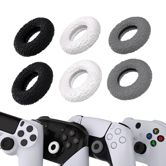 PlayVital 3 Pairs Silicone Thumbstick Rings for PS5 & PS4 & Xbox Series X/S & Xbox One/Elite Series 2 Core & Switch Pro Controller - Gray & Black & White - PFPJ146 PlayVital