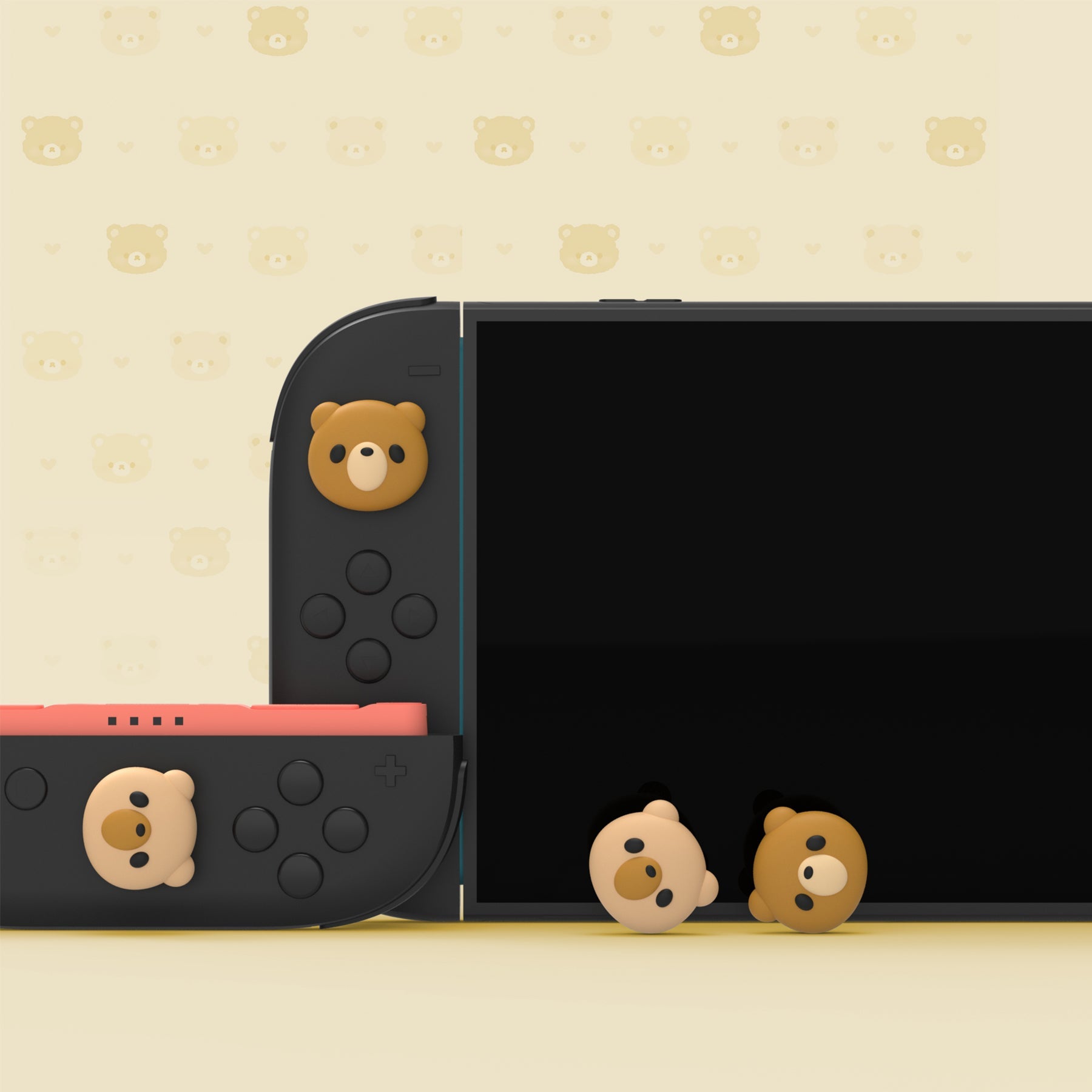 PlayVital 4 Pcs Cute Thumb Grip Caps for Nintendo Switch 2 - Cozy Bear PlayVital