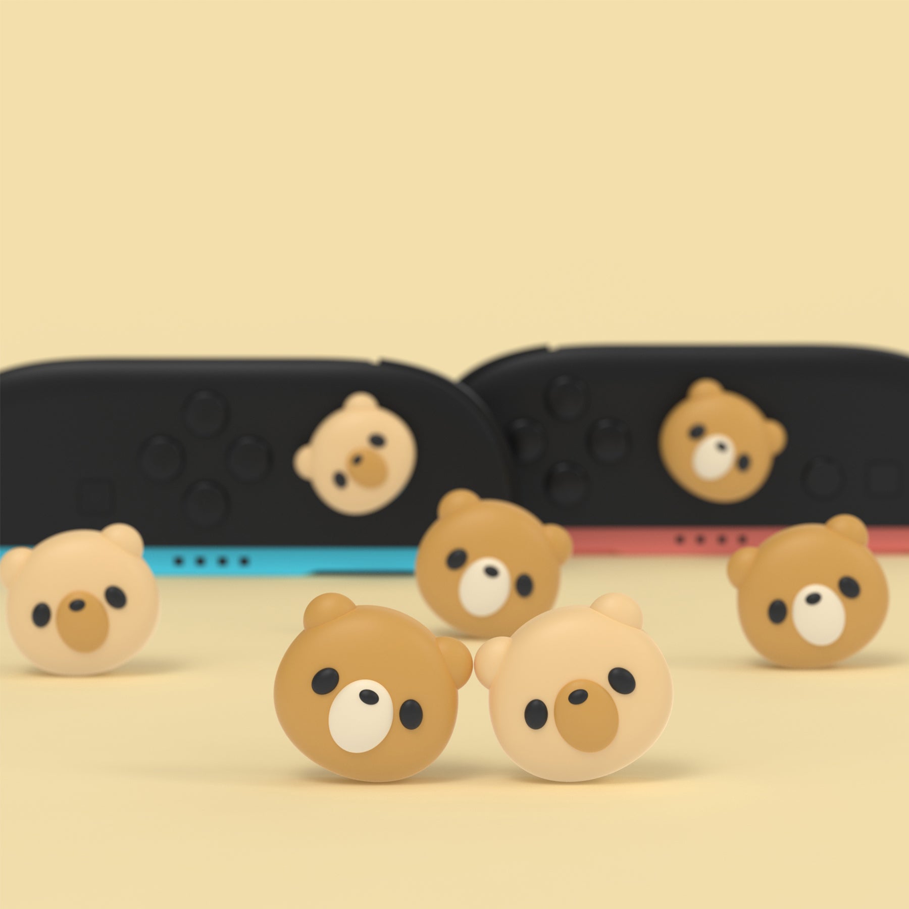 PlayVital 4 Pcs Cute Thumb Grip Caps for Nintendo Switch 2 - Cozy Bear PlayVital