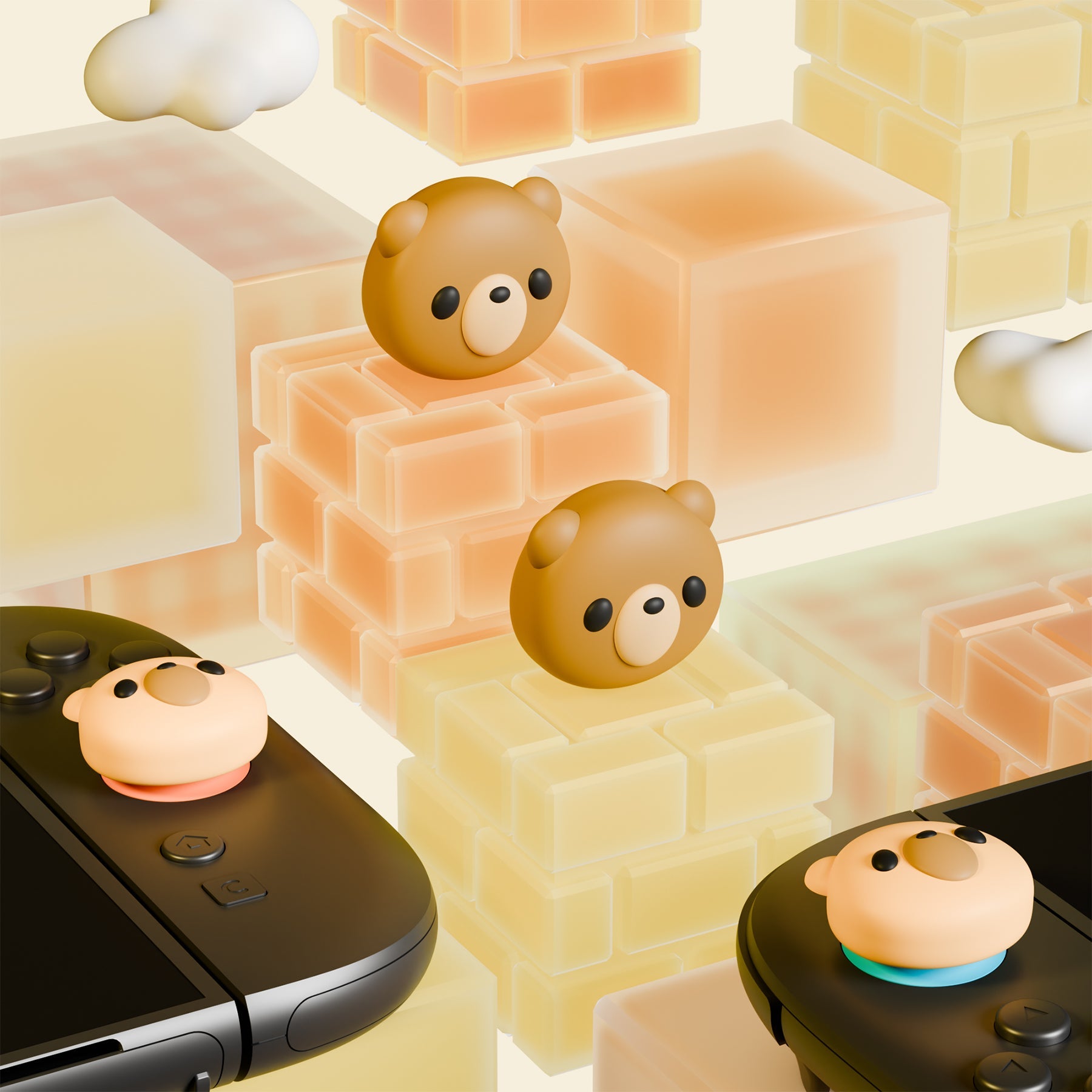 PlayVital 4 Pcs Cute Thumb Grip Caps for Nintendo Switch 2 - Cozy Bear PlayVital