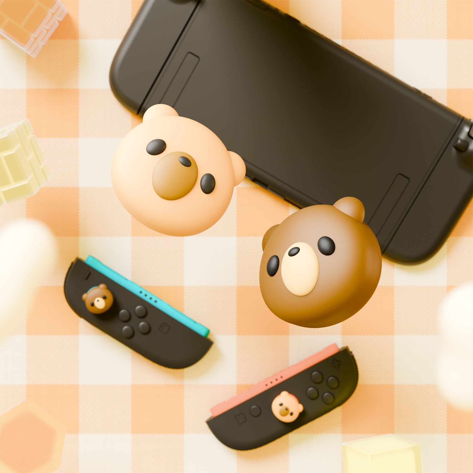 PlayVital 4 Pcs Cute Thumb Grip Caps for Nintendo Switch 2 - Cozy Bear PlayVital