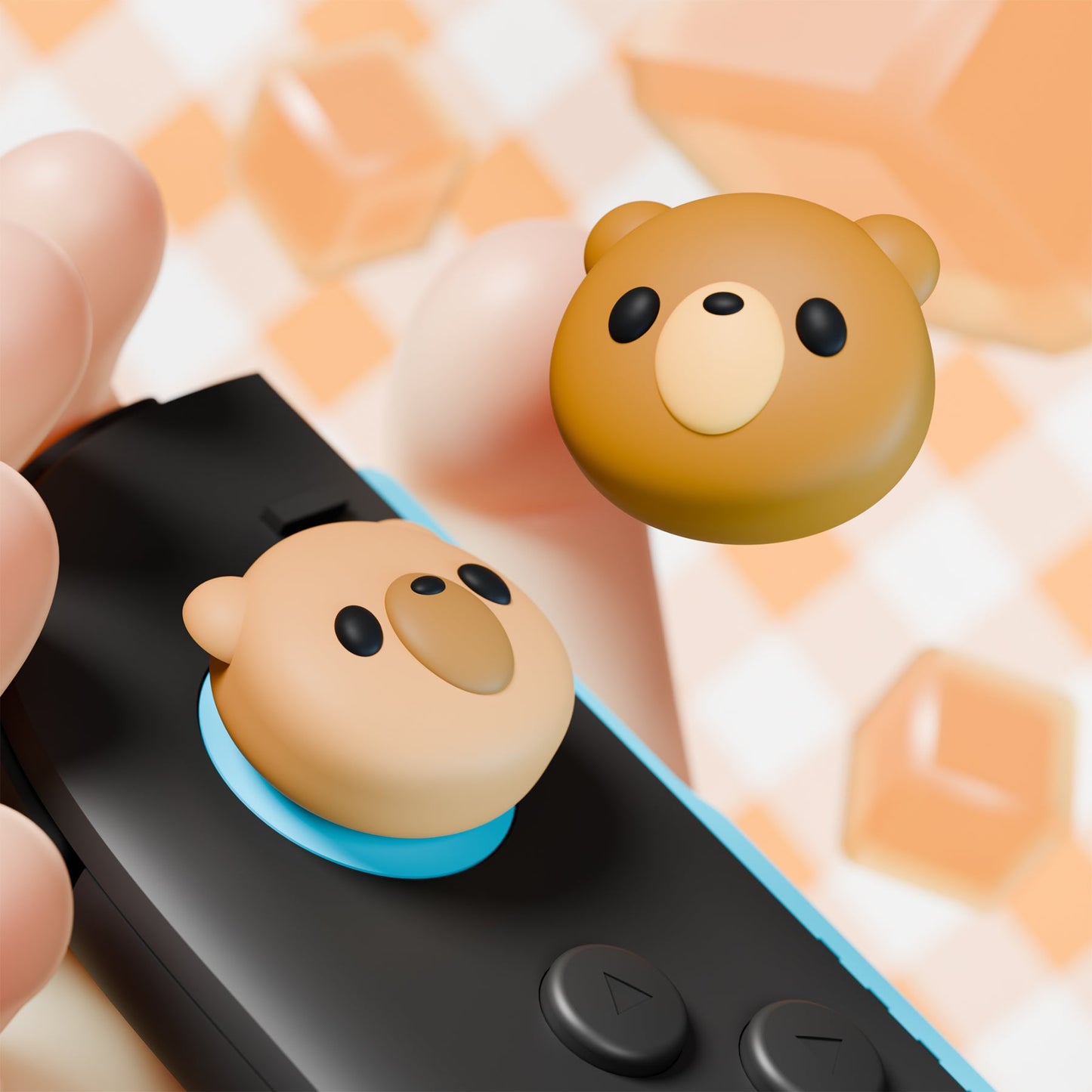 PlayVital 4 Pcs Cute Thumb Grip Caps for Nintendo Switch 2 - Cozy Bear PlayVital