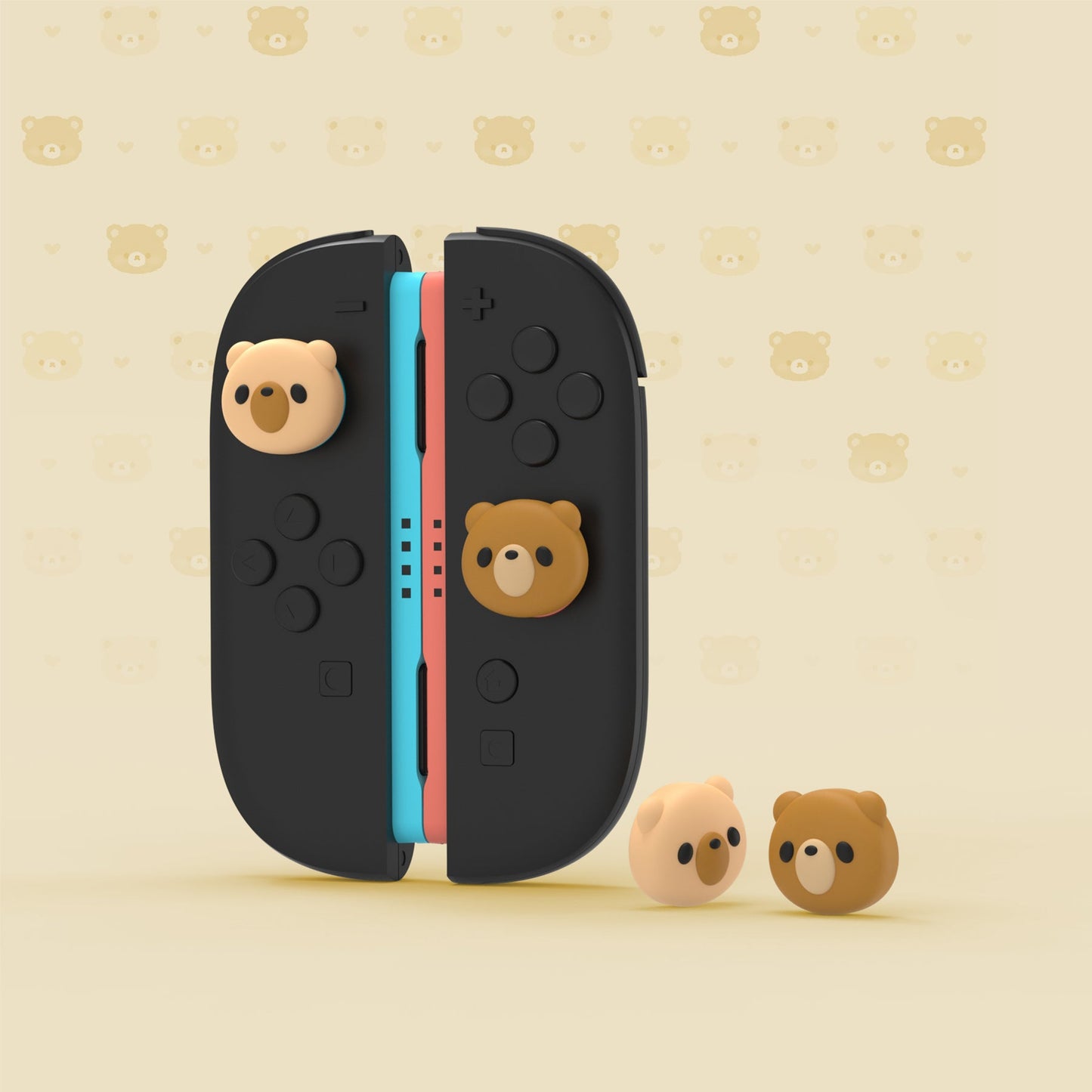 PlayVital 4 Pcs Cute Thumb Grip Caps for Nintendo Switch 2 - Cozy Bear PlayVital