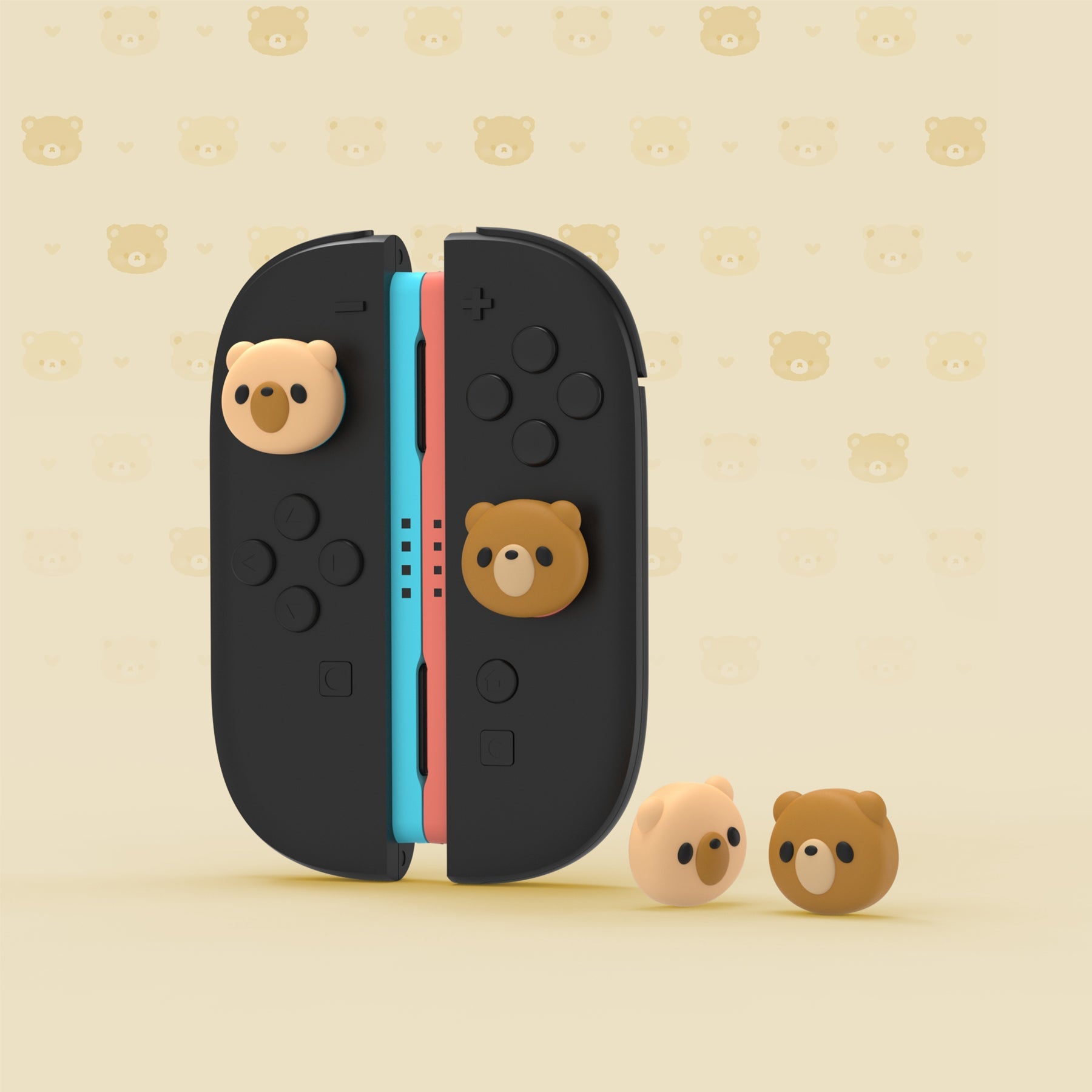 PlayVital 4 Pcs Cute Thumb Grip Caps for Nintendo Switch 2 - Cozy Bear PlayVital