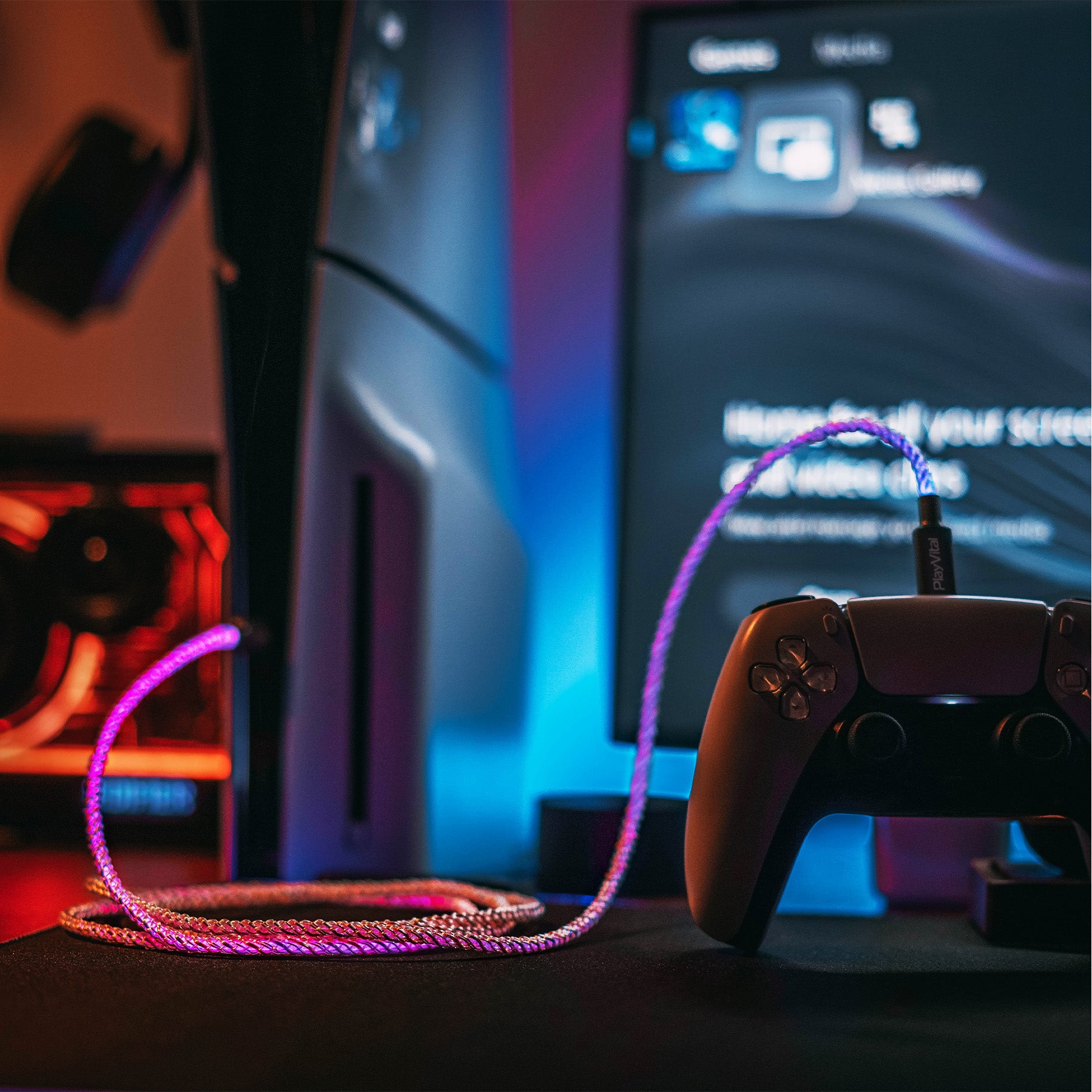 PlayVital 6.56FT Illuminated Charging Cable for ps5 for ps5 Edge Controller, Type C to C Charging Cord for Gamepad, Universal LED Light Up Data Cord for Xbox Core/Elite Series 2/Switch Pro Controller - PFLED16 PlayVital