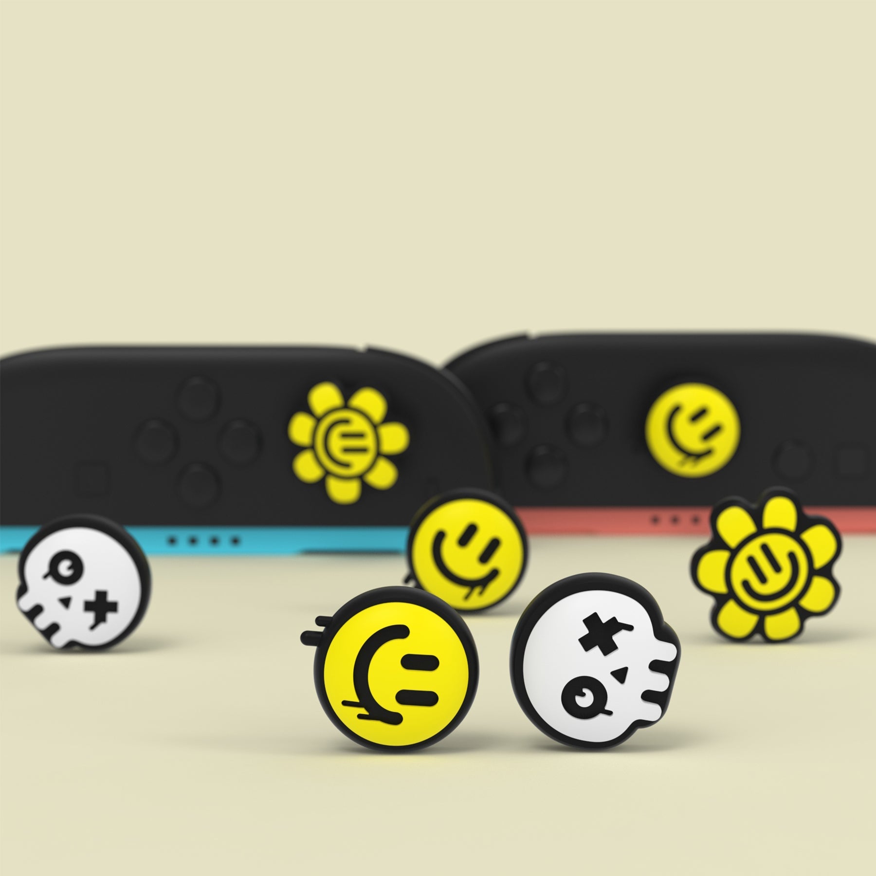 PlayVital 6 Pcs Cute Thumb Grip Caps for Nintendo Switch 2 - Happy & Gloomy Style PlayVital