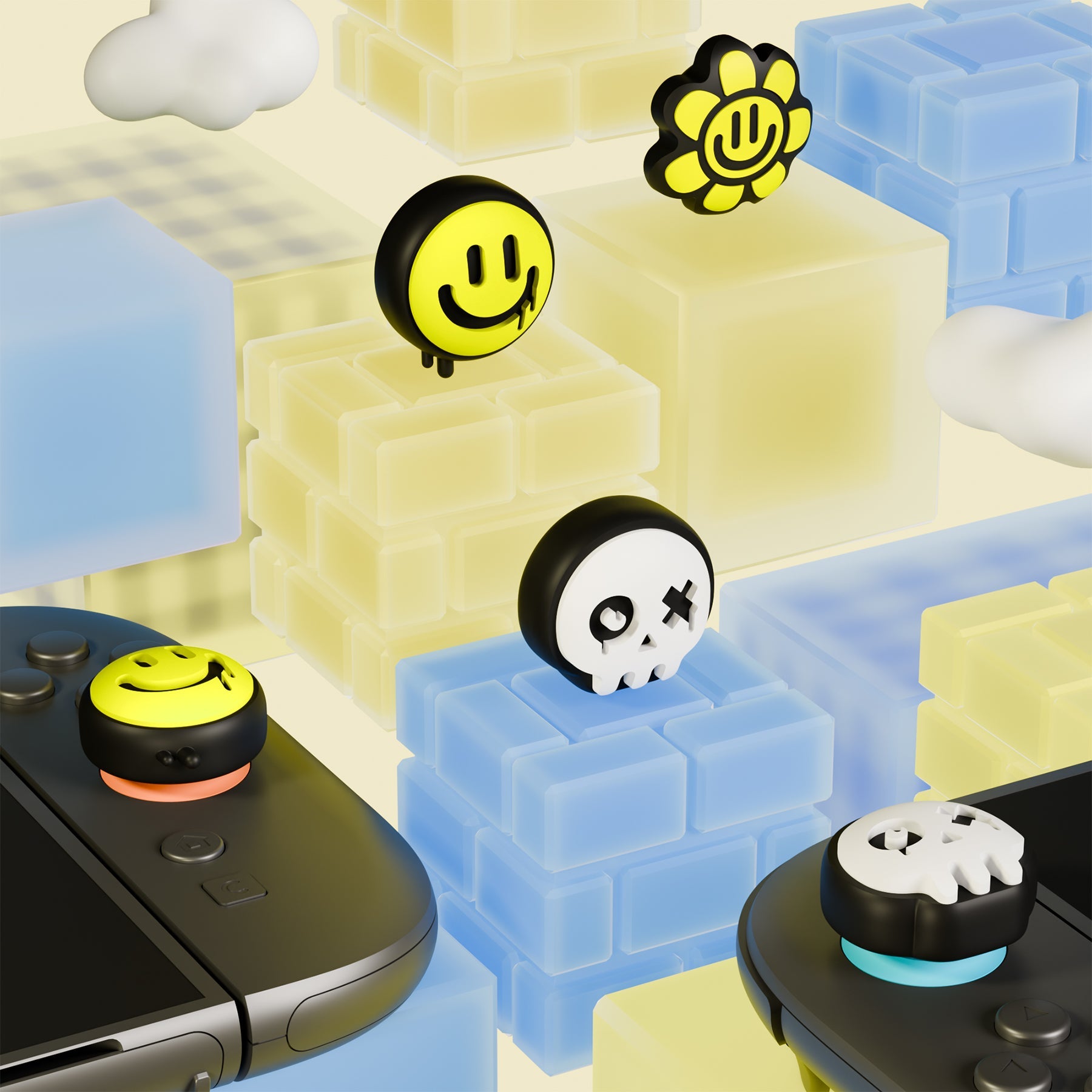 PlayVital 6 Pcs Cute Thumb Grip Caps for Nintendo Switch 2 - Happy & Gloomy Style PlayVital