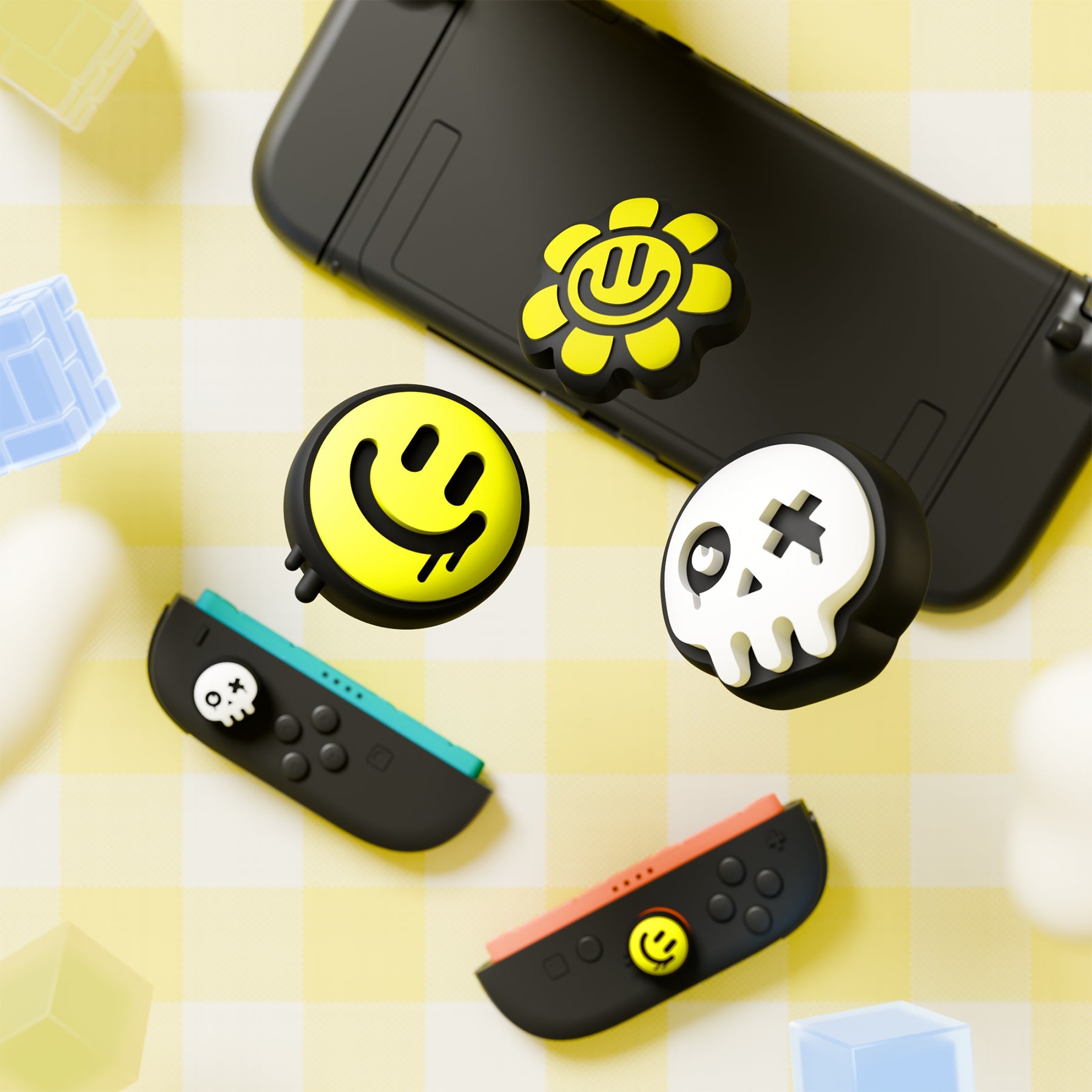 PlayVital 6 Pcs Cute Thumb Grip Caps for Nintendo Switch 2 - Happy & Gloomy Style PlayVital