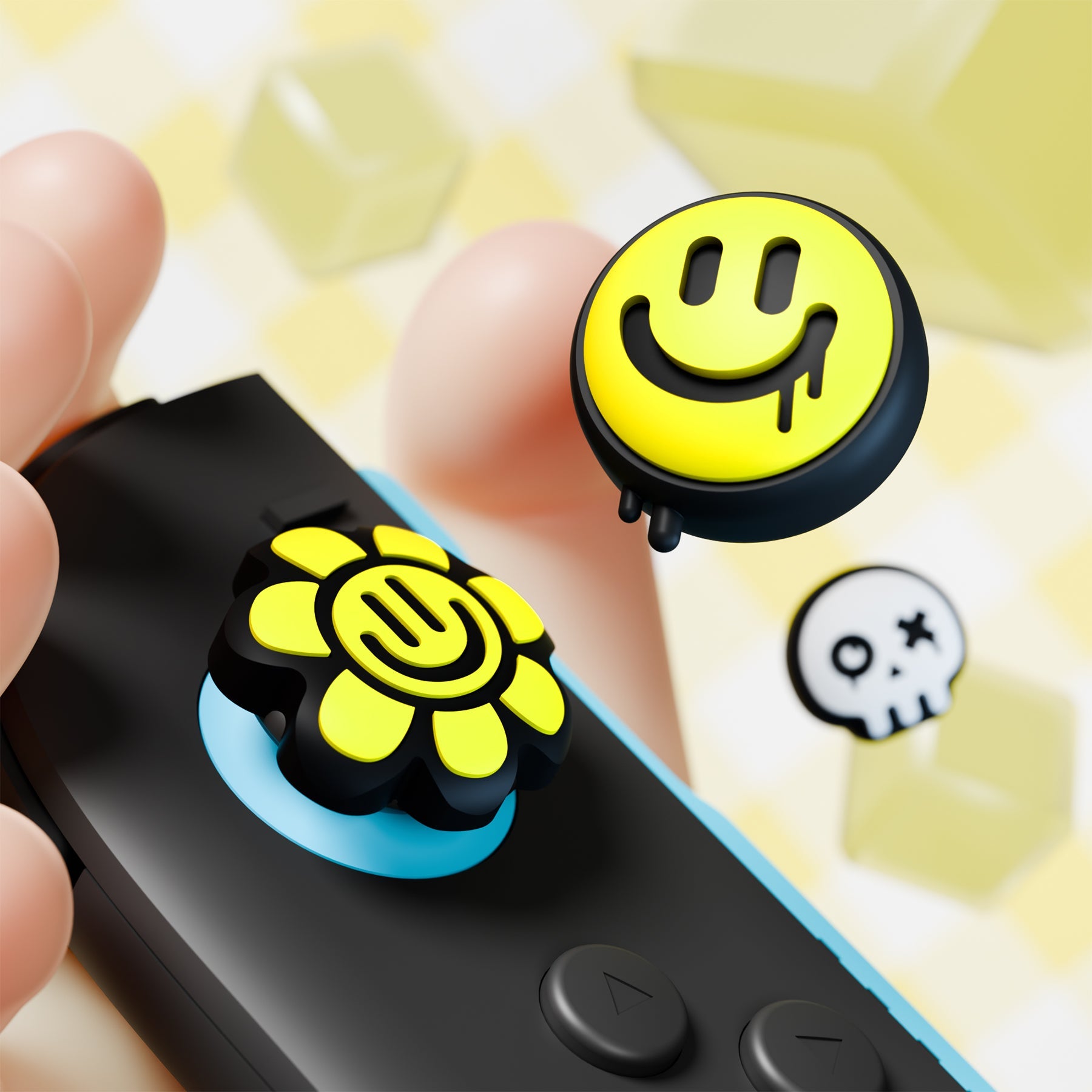 PlayVital 6 Pcs Cute Thumb Grip Caps for Nintendo Switch 2 - Happy & Gloomy Style PlayVital
