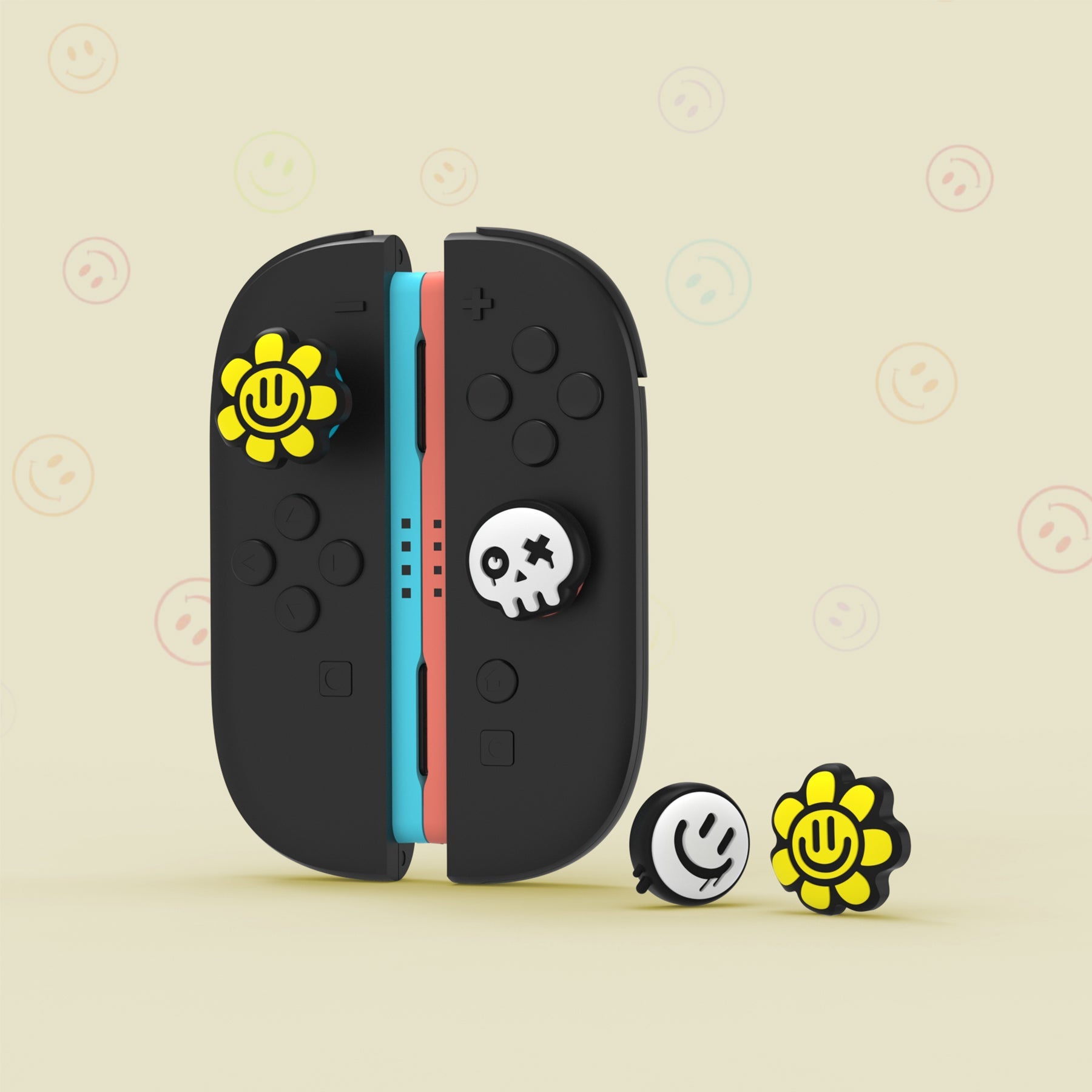 PlayVital 6 Pcs Cute Thumb Grip Caps for Nintendo Switch 2 - Happy & Gloomy Style PlayVital