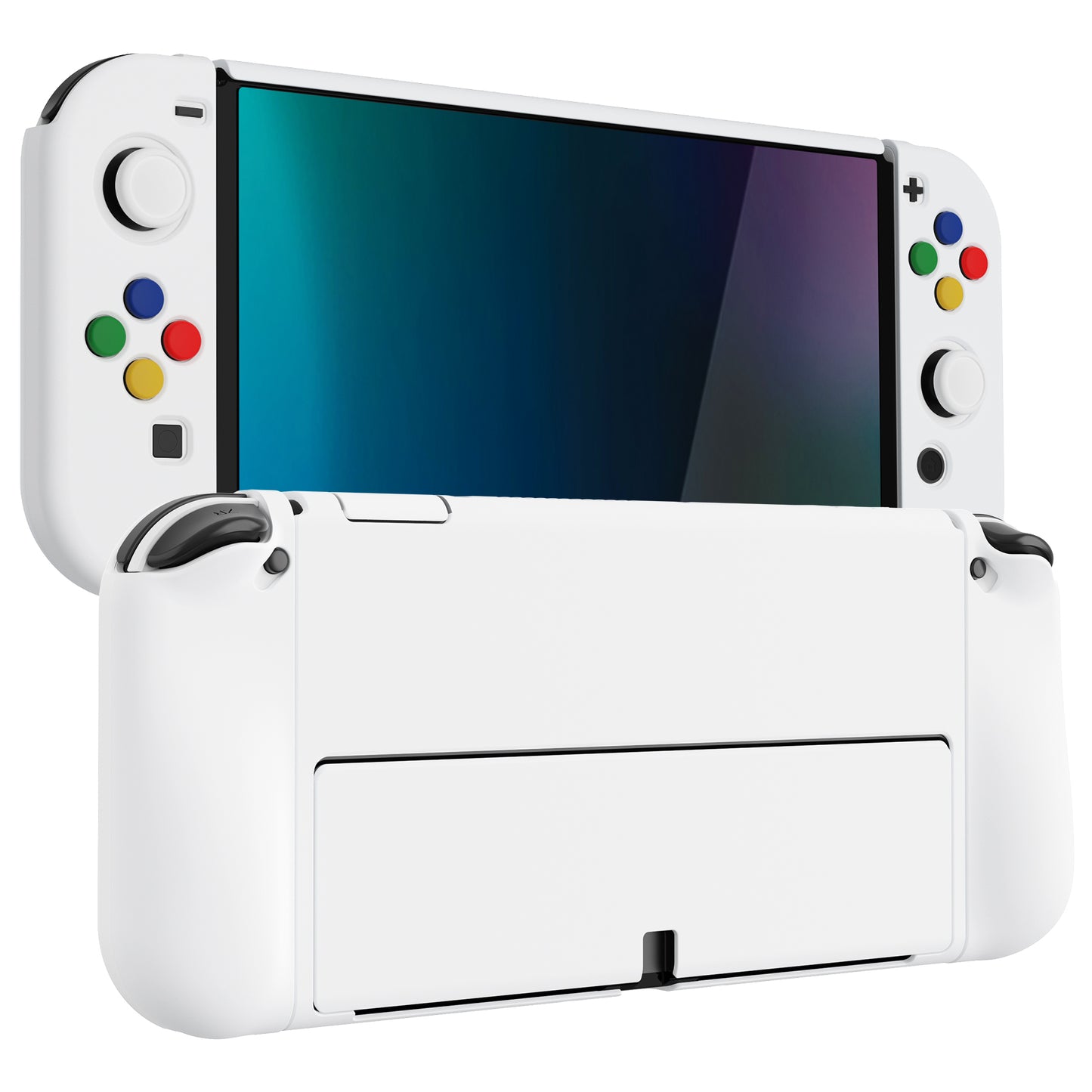 PlayVital AlterGrips Dockable Hard Shell Protective Case with Thumb Grip Caps & Button Caps for Nintendo Switch OLED - White playvital