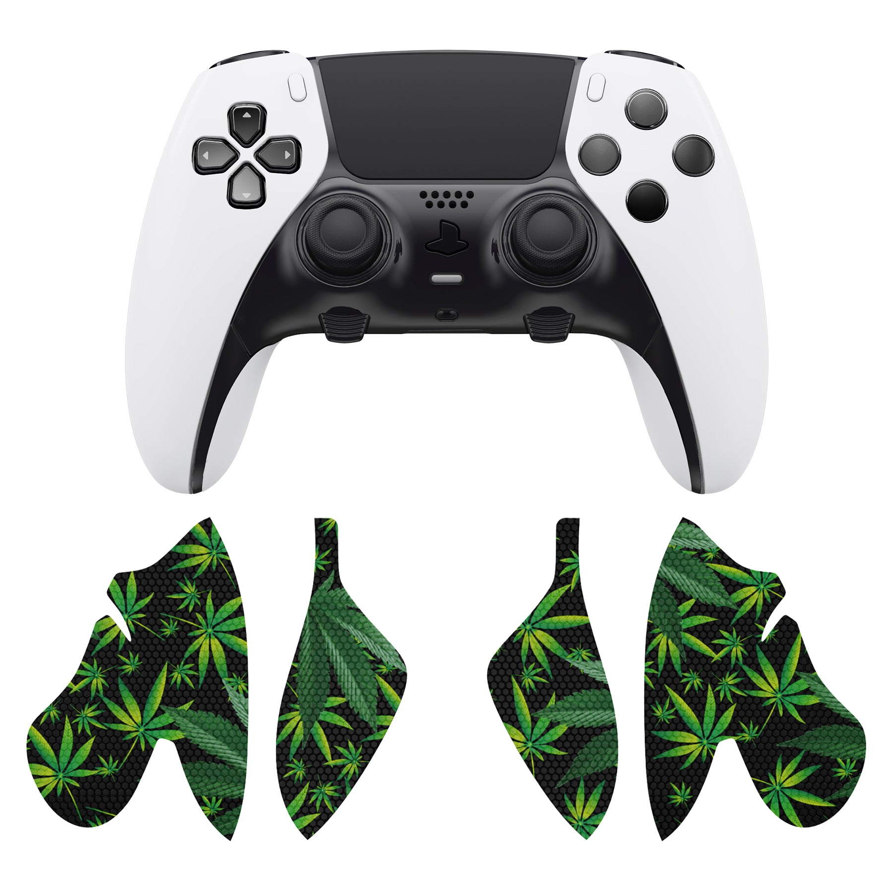 PlayVital Anti-Skid Sweat-Absorbent Controller Grip for ps5 Edge Wireless Controller, Professional Textured Soft PU Handle Grips Anti Sweat Protector for ps5 Edge Controller - Green Weeds - PFPJ149 PlayVital
