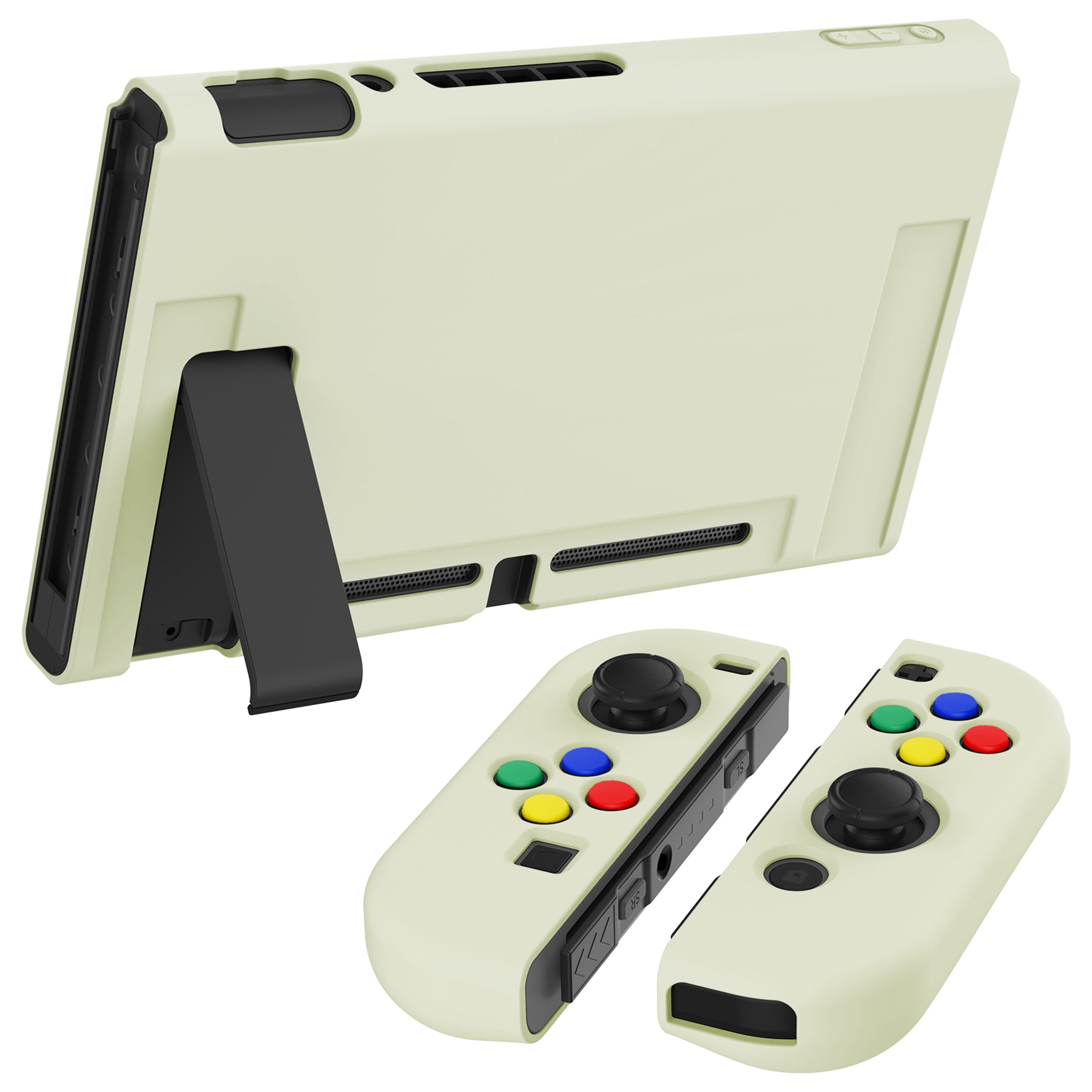 PlayVital Antique Yellow Protective Case for NS Switch, Soft TPU Slim Case Cover for NS Switch Console with Colorful ABXY Direction Button Caps - NTU6033G2 PlayVital