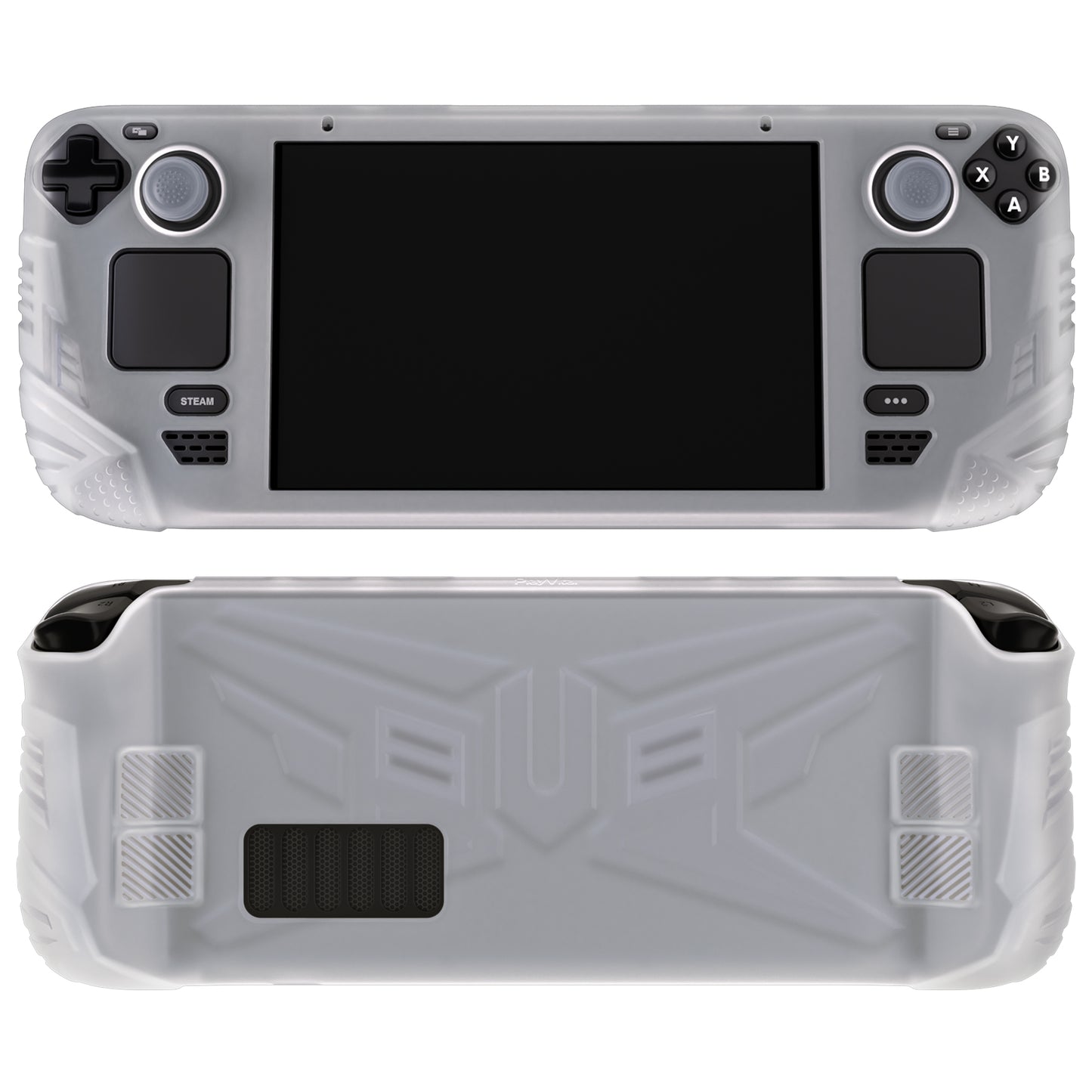 PlayVital Armor Series Soft Silicone Case Protector with Thumb Grips Caps for Steam Deck LCD - Back Button Enhancement Designed - Glow in Dark - Green