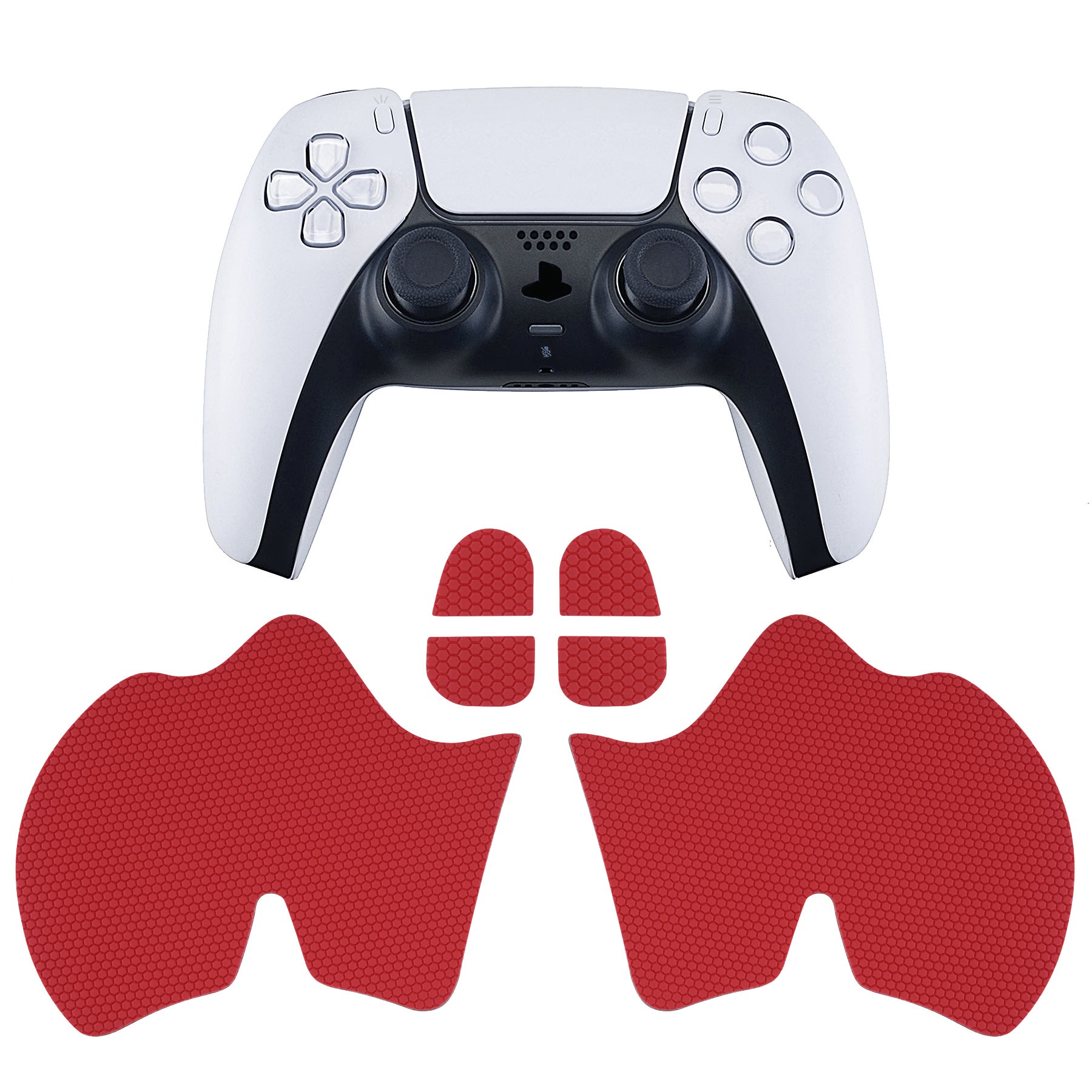 PlayVital Armored Edition Red Anti-Skid Sweat-Absorbent Controller Grip for PS5, Professional Textured Soft Rubber Pads Handle Grips for PS5 Controller with Shoulder Button Trigger Stickers -  PFPJ061 PlayVital