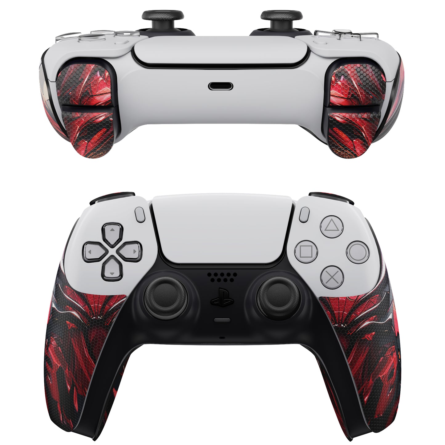 PlayVital Armored Edition Anti-Skid Sweat-Absorbent Controller Grip with Shoulder Button Trigger Stickers for PS5 Controller - Spider Armor - PFPJ157 PlayVital