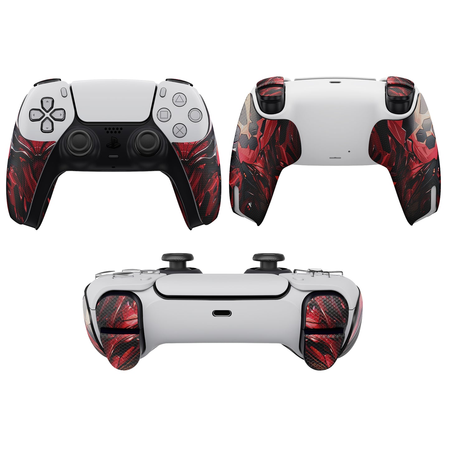 PlayVital Armored Edition Anti-Skid Sweat-Absorbent Controller Grip with Shoulder Button Trigger Stickers for PS5 Controller - Spider Armor - PFPJ157 PlayVital