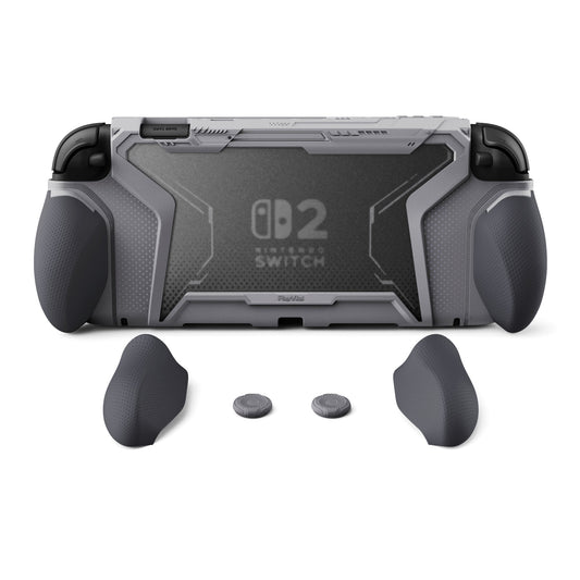 PlayVital BEYOND-GRIP Interchangeable Grip Protective Cover for Nintendo Switch 2 (2025), Ergonomic TPU Dockable Case Accessories for Switch 2 with Joystick Caps - New Hope Gray PlayVital