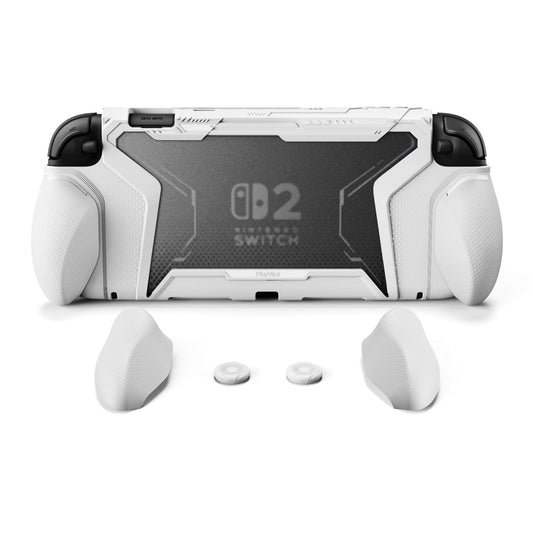 PlayVital BEYOND-GRIP Interchangeable Grip Protective Cover for Nintendo Switch 2 (2025), Ergonomic TPU Dockable Case Accessories for Switch 2 with Joystick Caps - White PlayVital