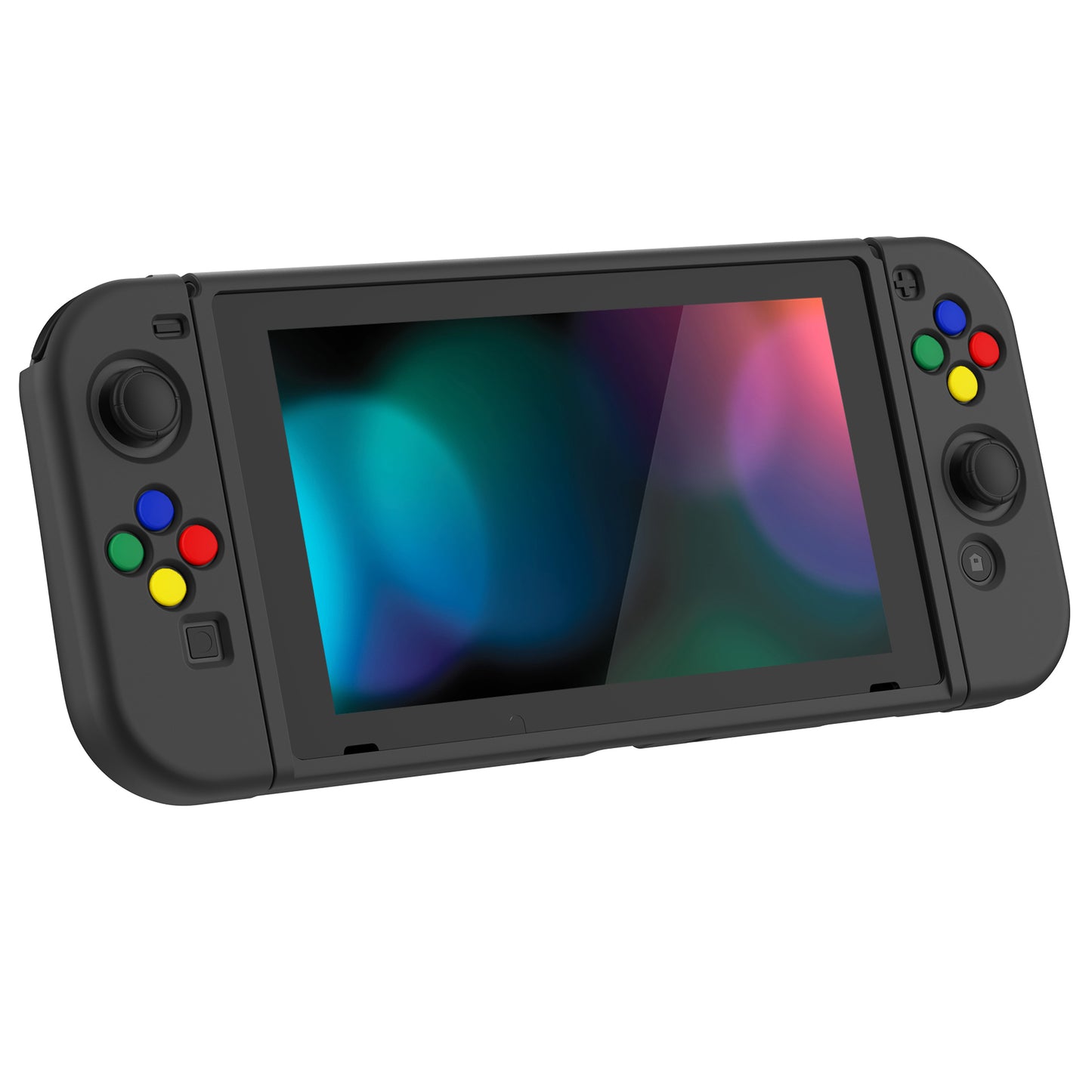 PlayVital Black Protective Case for NS Switch, Soft TPU Slim Case Cover for NS Switch Joy-Con Console with Colorful ABXY Direction Button Caps - NTU6006G2 PlayVital