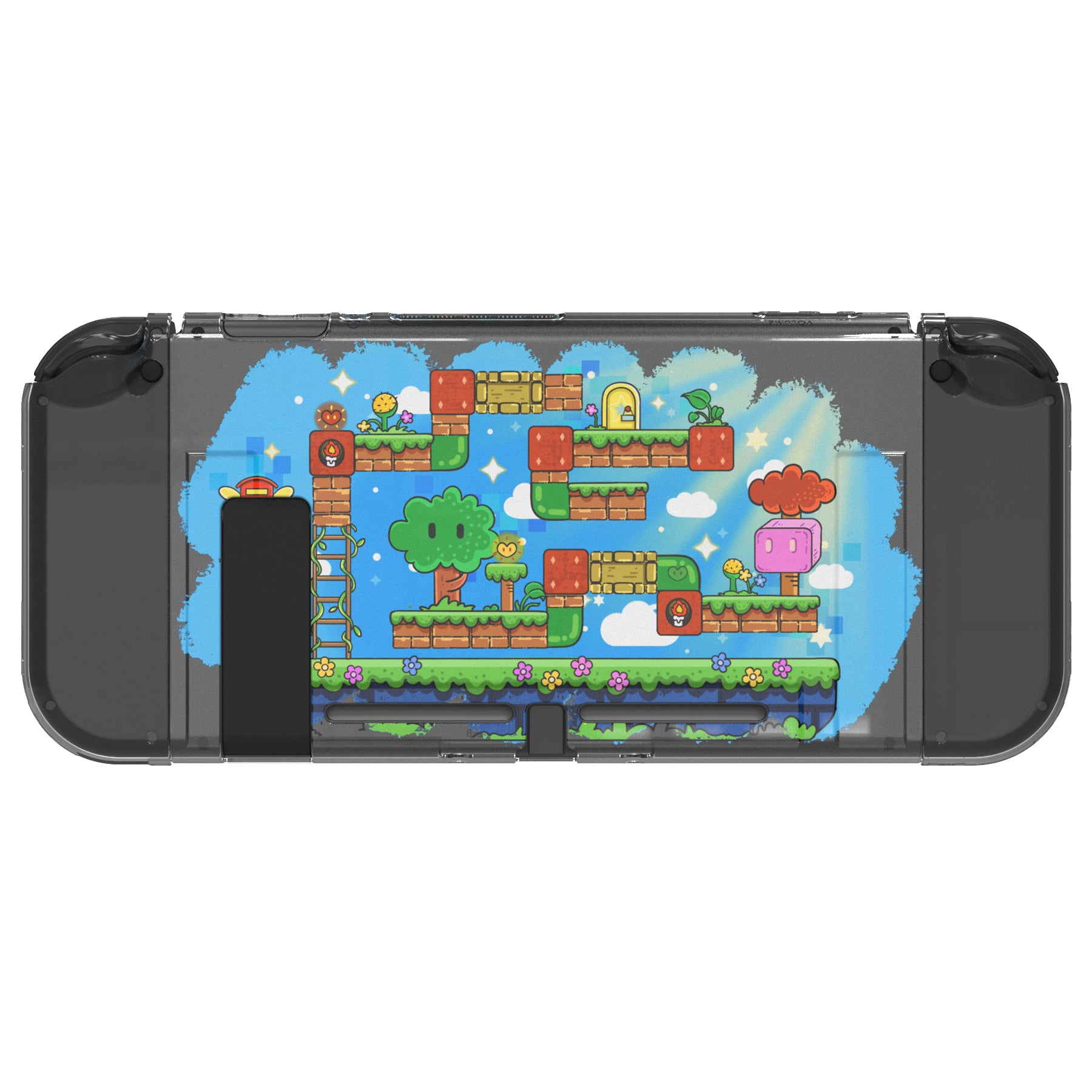 PlayVital Blocks Adventure Protective Case for NS, Soft TPU Slim Case Cover for NS Joycon Console with Colorful ABXY Direction Button Caps - NTU6041G2 PlayVital