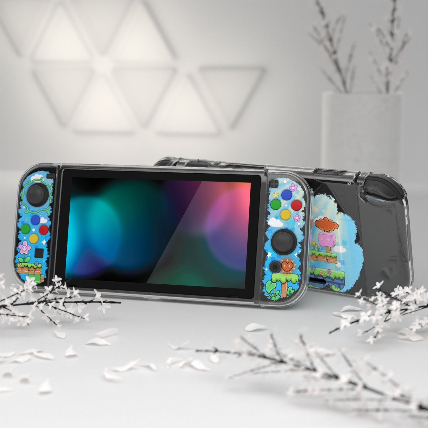 PlayVital Blocks Adventure Protective Case for NS, Soft TPU Slim Case Cover for NS Joycon Console with Colorful ABXY Direction Button Caps - NTU6041G2 PlayVital