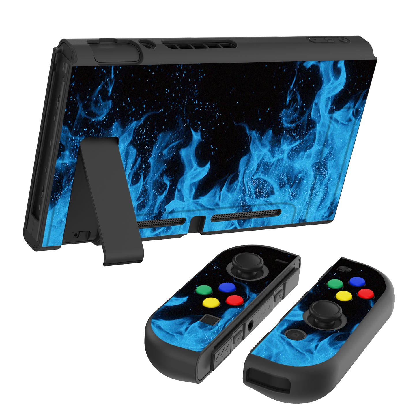 PlayVital Blue Flame Protective Case for NS Switch, Soft TPU Slim Case Cover for NS Switch Joy-Con Console with Colorful ABXY Direction Button Caps - NTU6012G2 PlayVital