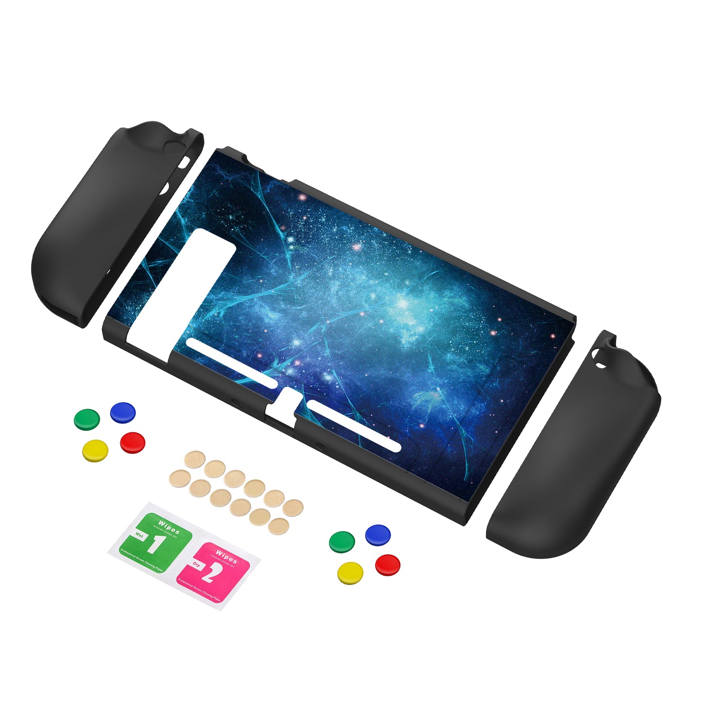 PlayVital Blue Nebula Protective Case for NS Switch, Soft TPU Slim Case Cover for NS Switch Console with Colorful ABXY Direction Button Caps - NTU6014G2