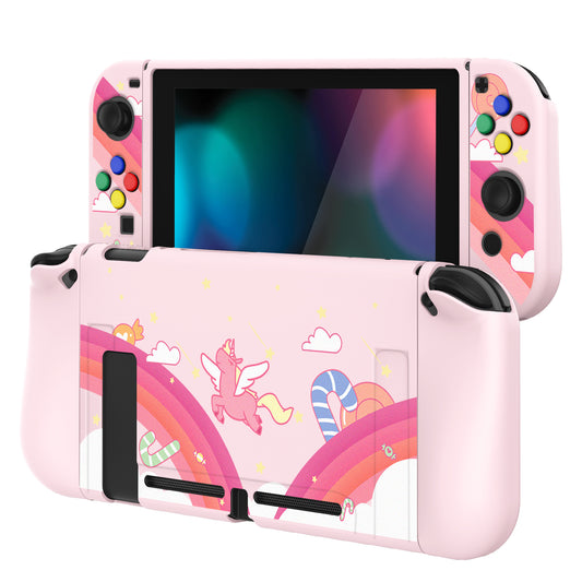 PlayVital Candy Rainbow Unicorn Protective Case for NS Switch, Soft TPU Slim Case Cover for NS Switch Console with Colorful ABXY Direction Button Caps - NTU6010 PlayVital