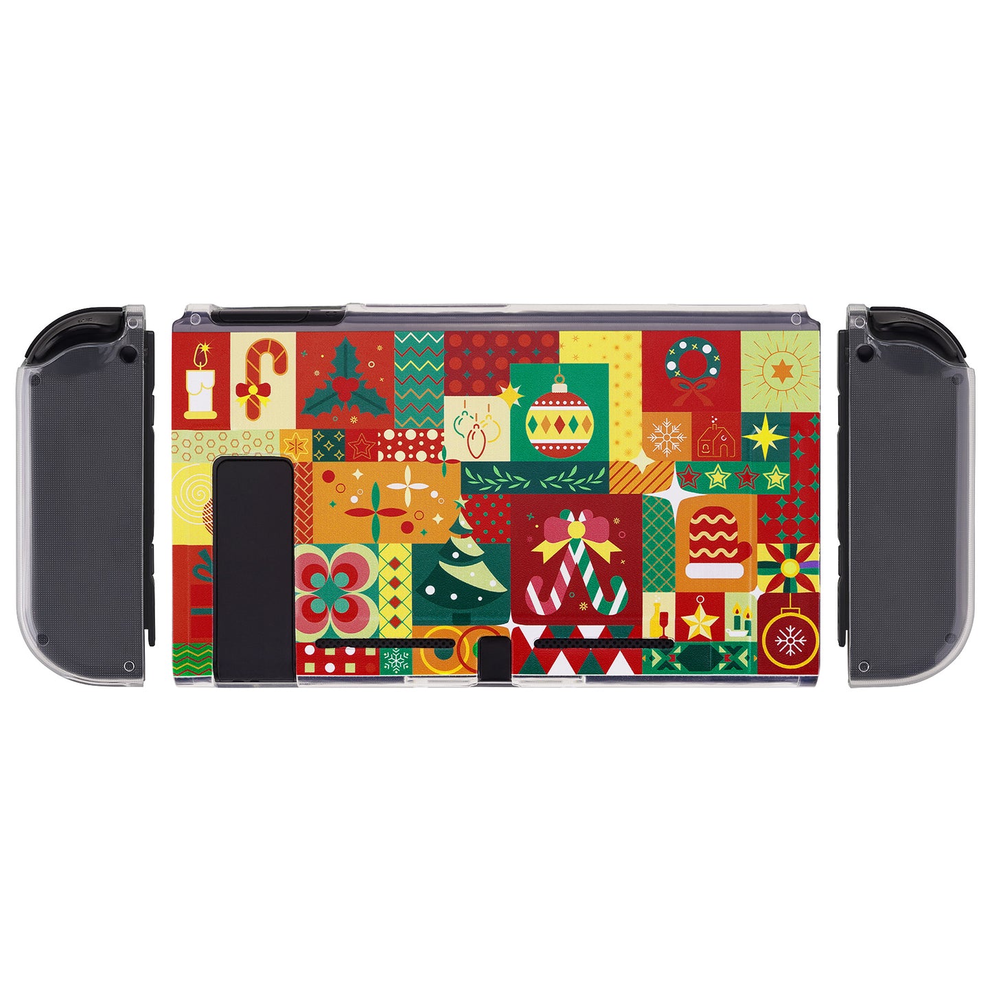 PlayVital Soft TPU Slim Protective Case with Colorful ABXY Direction Button Caps for NS Switch - Christmas Wrap - NTU6042G2