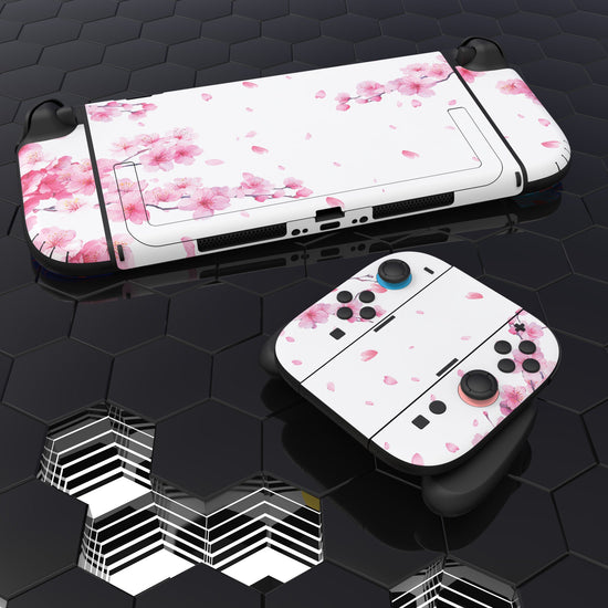 PlayVital Custom Full Set Protective Skin Decal for Nintendo Switch 2 (2025) Console & Joycon - Cherry Blossoms Petals A PlayVital