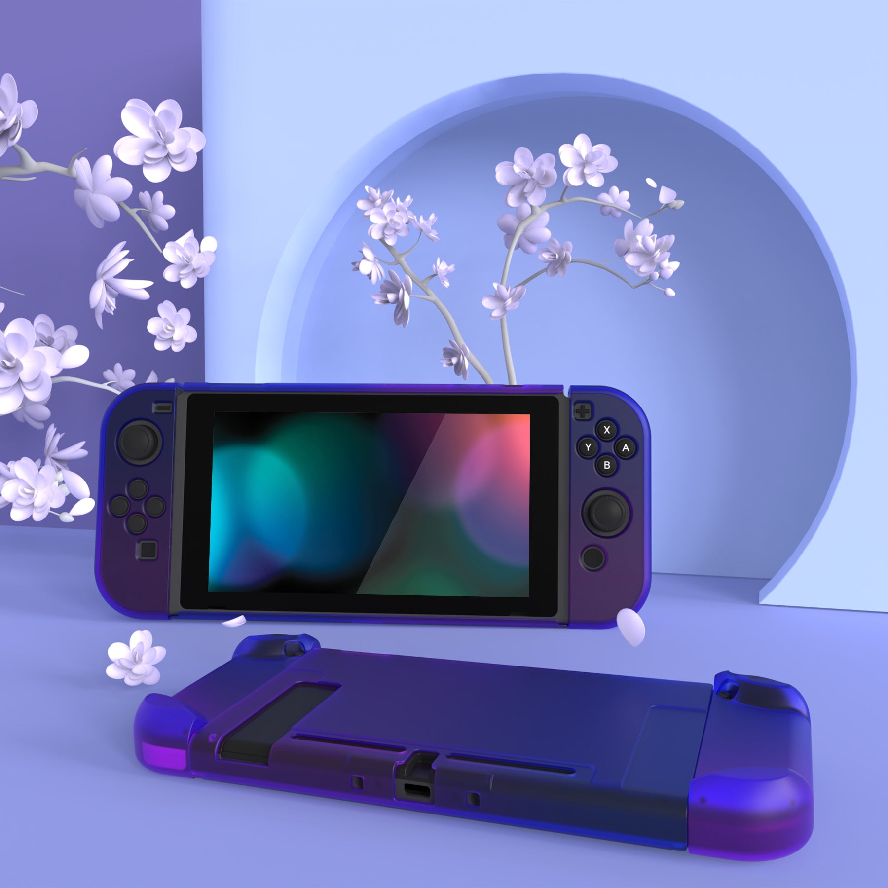 PlayVital Customized Dockable Hard Shell Protective Case for Nintendo Switch Console - Gradient Translucent Bluebell PlayVital