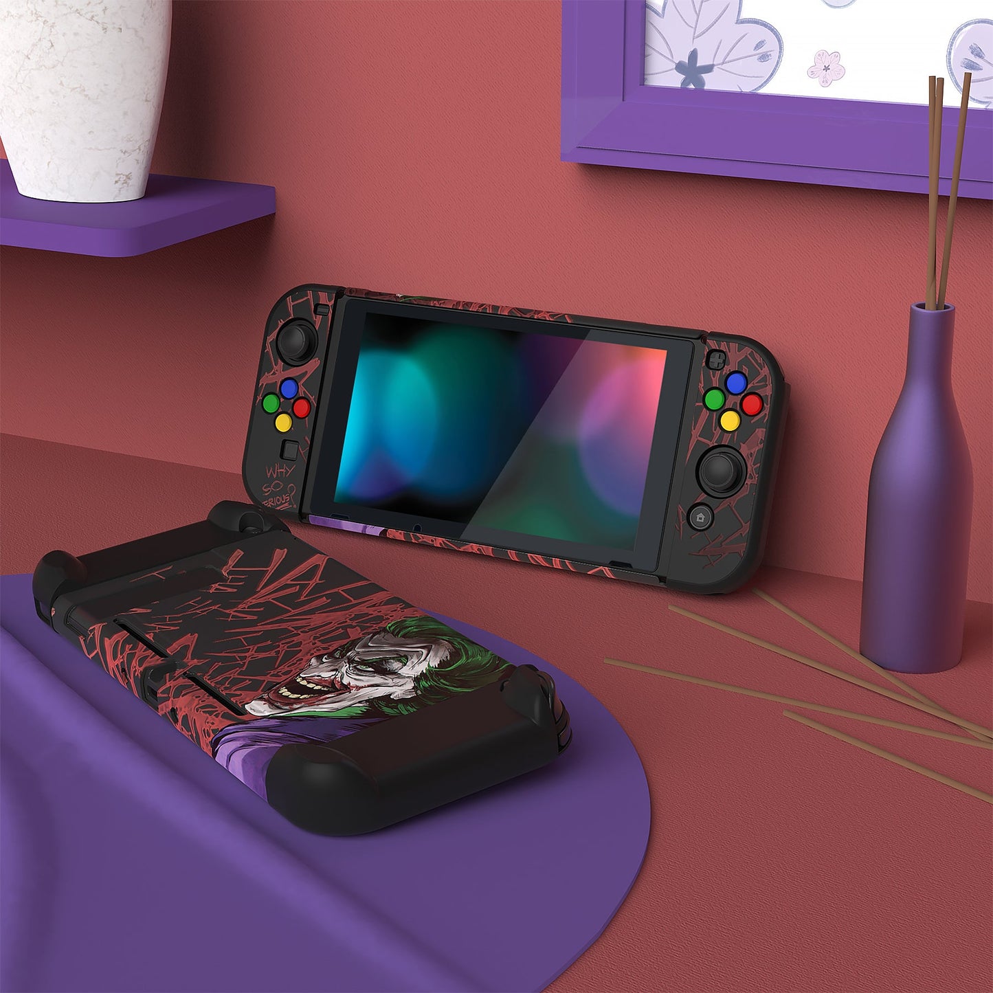 PlayVital Customized Dockable Hard Shell Protective Case with Colorful ABXY Direction Button Caps for Nintendo Switch Console - Clown Hahaha PlayVital