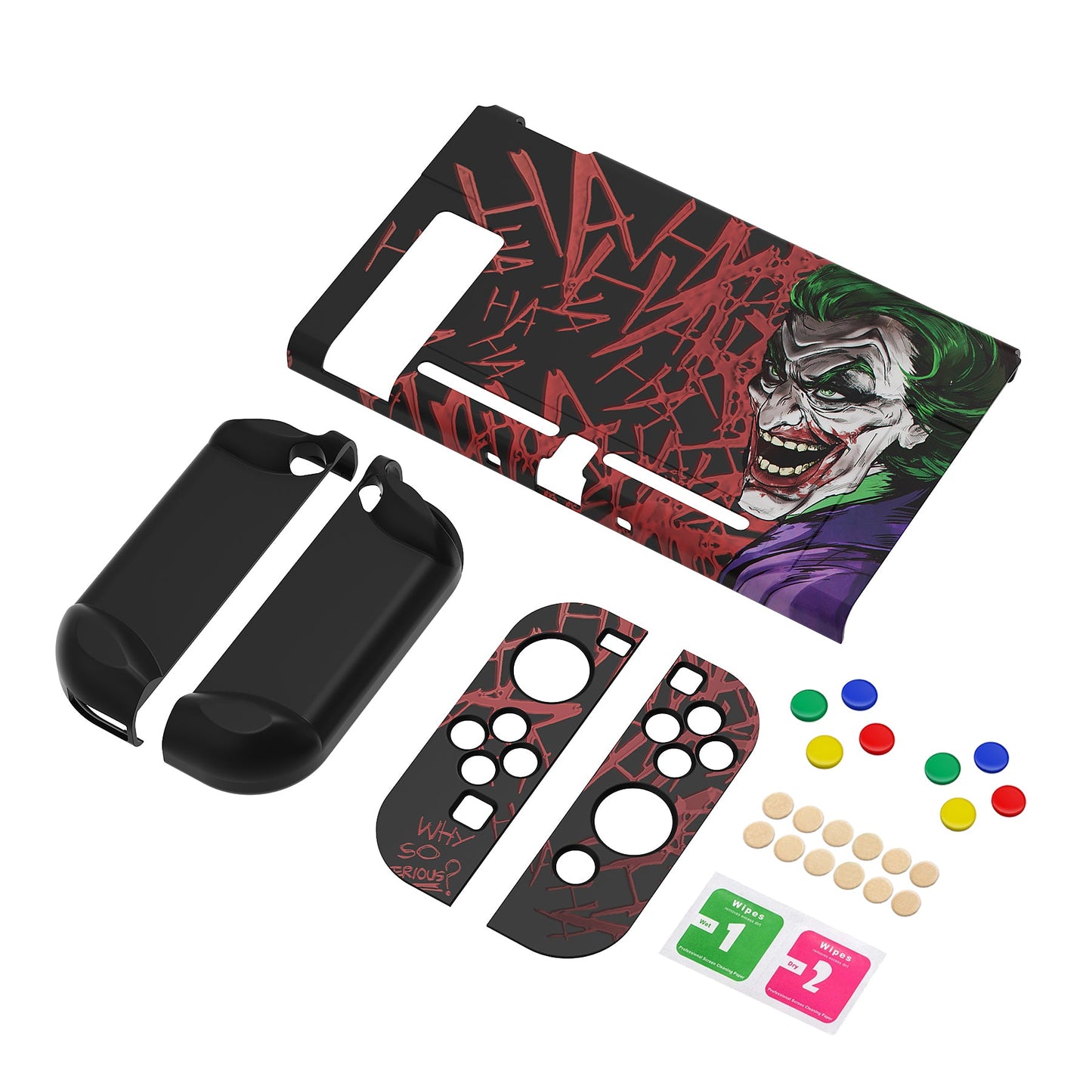 PlayVital Customized Dockable Hard Shell Protective Case with Colorful ABXY Direction Button Caps for Nintendo Switch Console - Clown Hahaha PlayVital