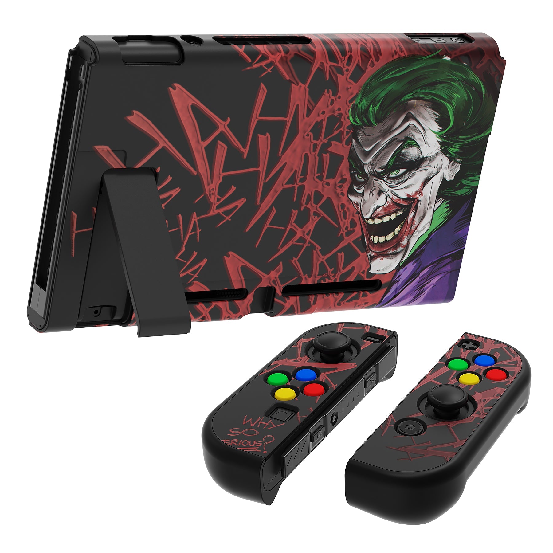 PlayVital Customized Dockable Hard Shell Protective Case with Colorful ABXY Direction Button Caps for Nintendo Switch Console - Clown Hahaha PlayVital