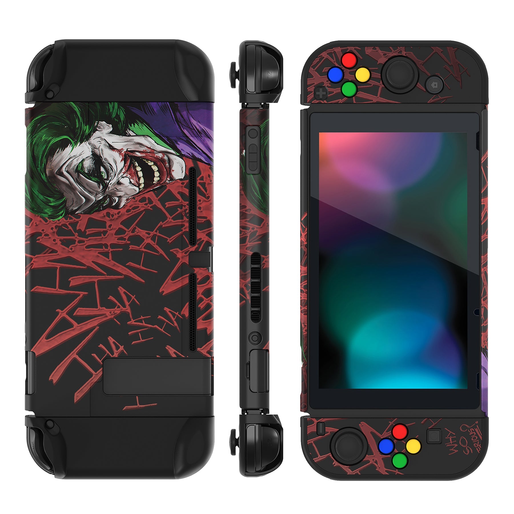 PlayVital Customized Dockable Hard Shell Protective Case with Colorful ABXY Direction Button Caps for Nintendo Switch Console - Clown Hahaha PlayVital