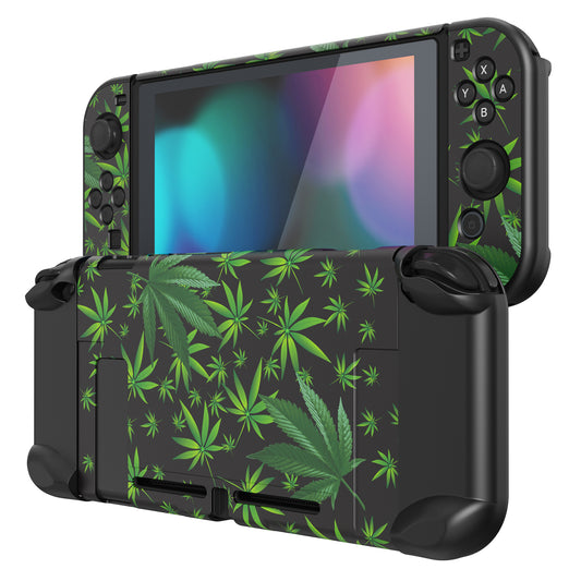 PlayVital Customized Dockable Hard Shell Protective Case with Colorful ABXY Direction Button Caps for Nintendo Switch Console - Green Weeds PlayVital