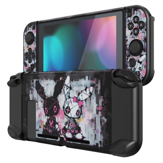 PlayVital Customized Dockable Hard Shell Protective Case with Colorful ABXY Direction Button Caps for Nintendo Switch Console - Lovely Punky Bunny PlayVital