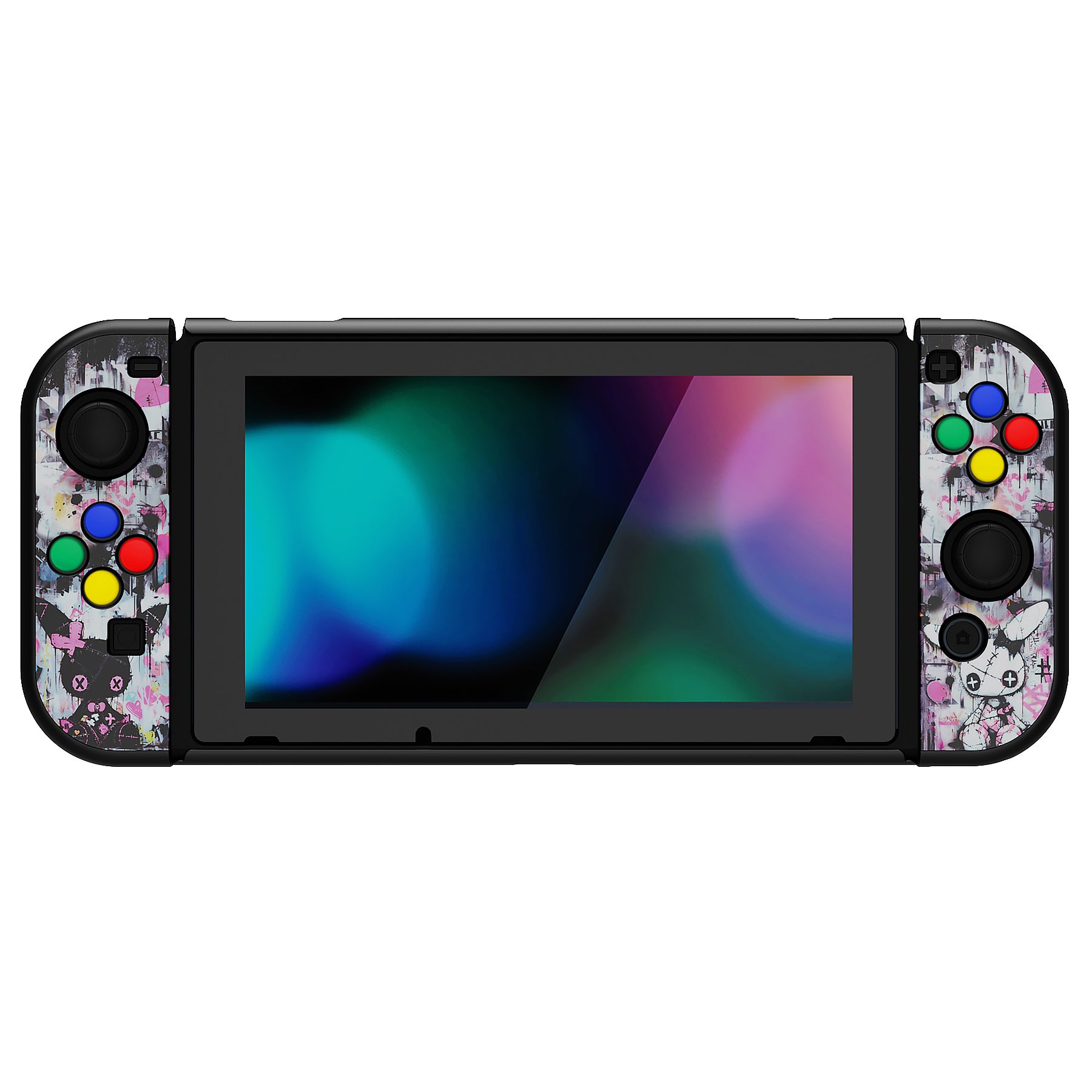 PlayVital Customized Dockable Hard Shell Protective Case with Colorful ABXY Direction Button Caps for Nintendo Switch Console - Lovely Punky Bunny PlayVital