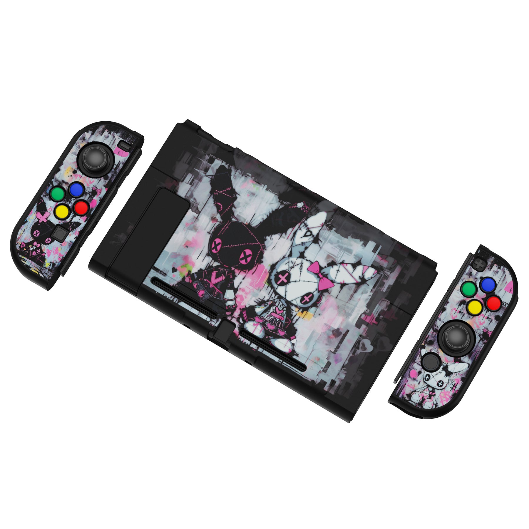 PlayVital Customized Dockable Hard Shell Protective Case with Colorful ABXY Direction Button Caps for Nintendo Switch Console - Lovely Punky Bunny PlayVital