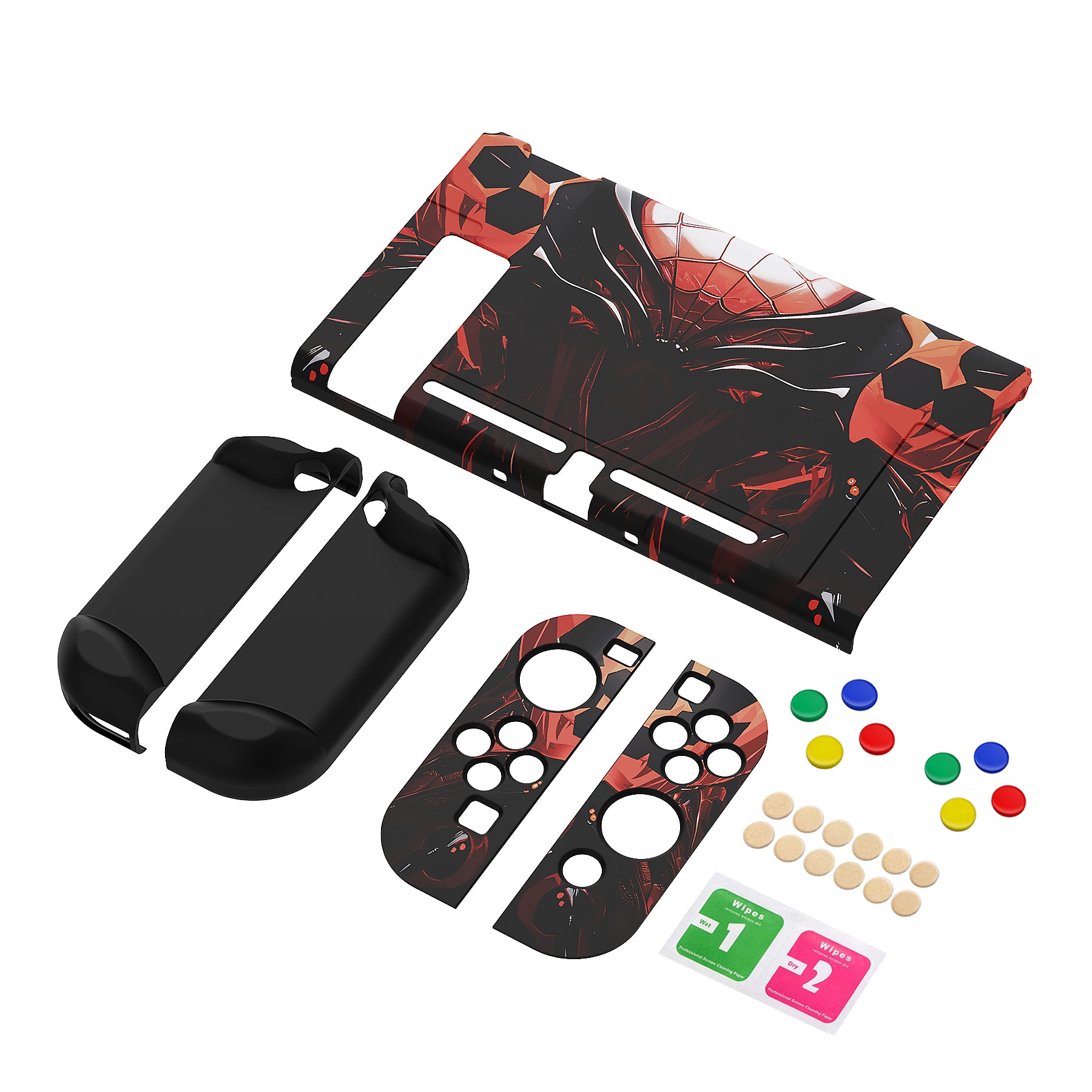 PlayVital Customized Dockable Hard Shell Protective Case with Colorful ABXY Direction Button Caps for Nintendo Switch Console - Spider Armor PlayVital