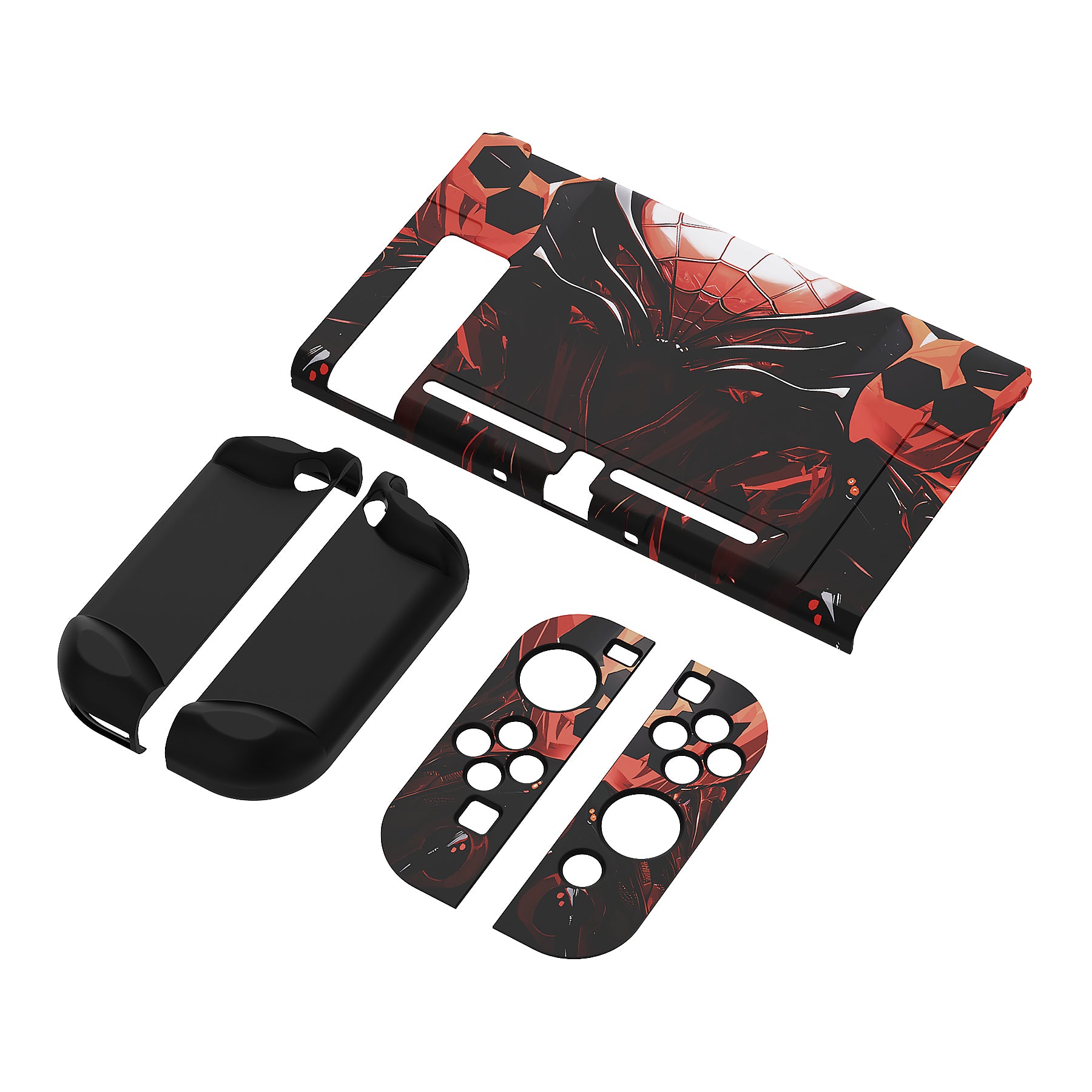 PlayVital Customized Dockable Hard Shell Protective Case with Colorful ABXY Direction Button Caps for Nintendo Switch Console - Spider Armor PlayVital