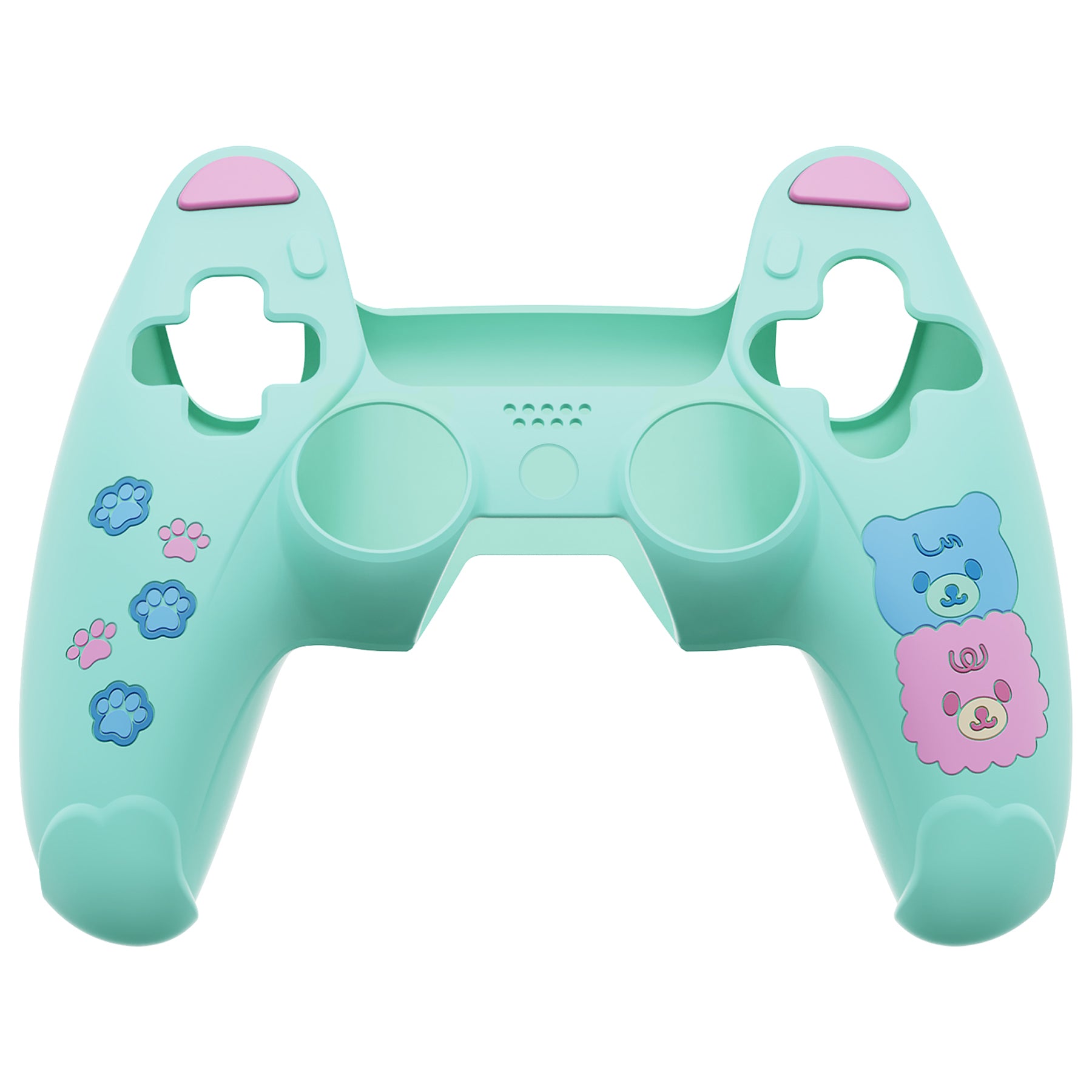 PlayVital Cute Bear Controller Silicone Case with Thumb Grips for PS5 Wireless Controller, Compatible with Charging Station - Green & Pink - UYBPFP004 PlayVital
