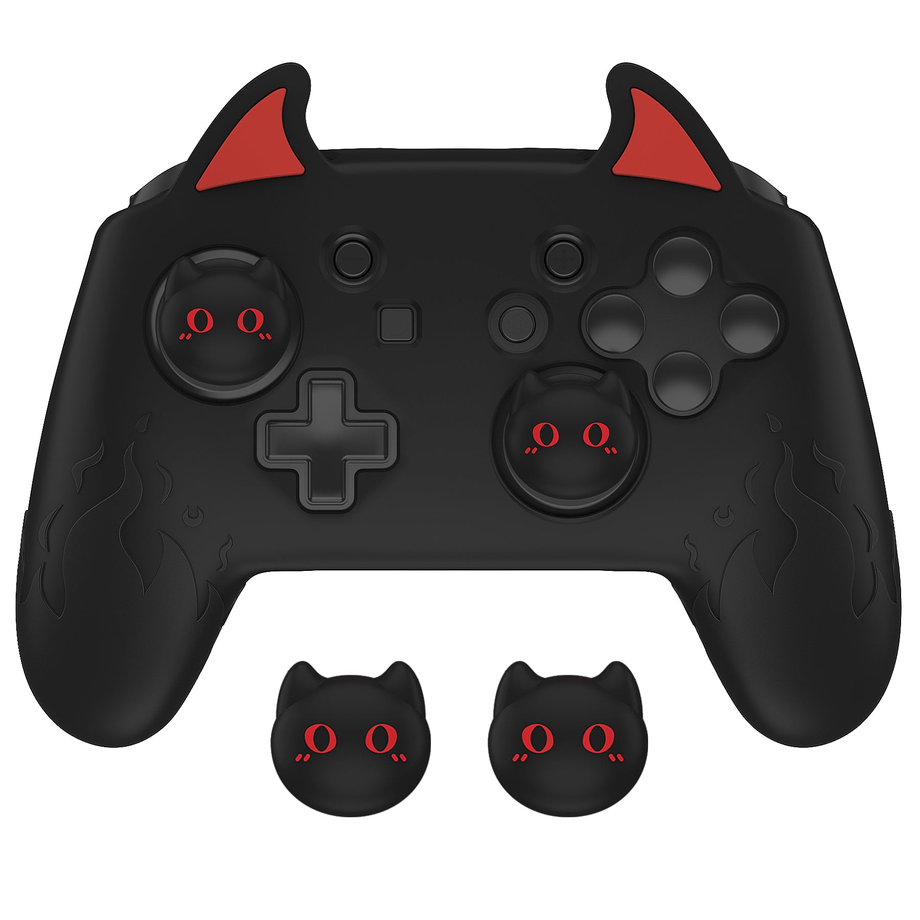 PlayVital Cute Demon Anti-Slip Silicone Grip Cover with Thumb Grips and Stickers for Nintendo Switch Pro Controller - Black PlayVital